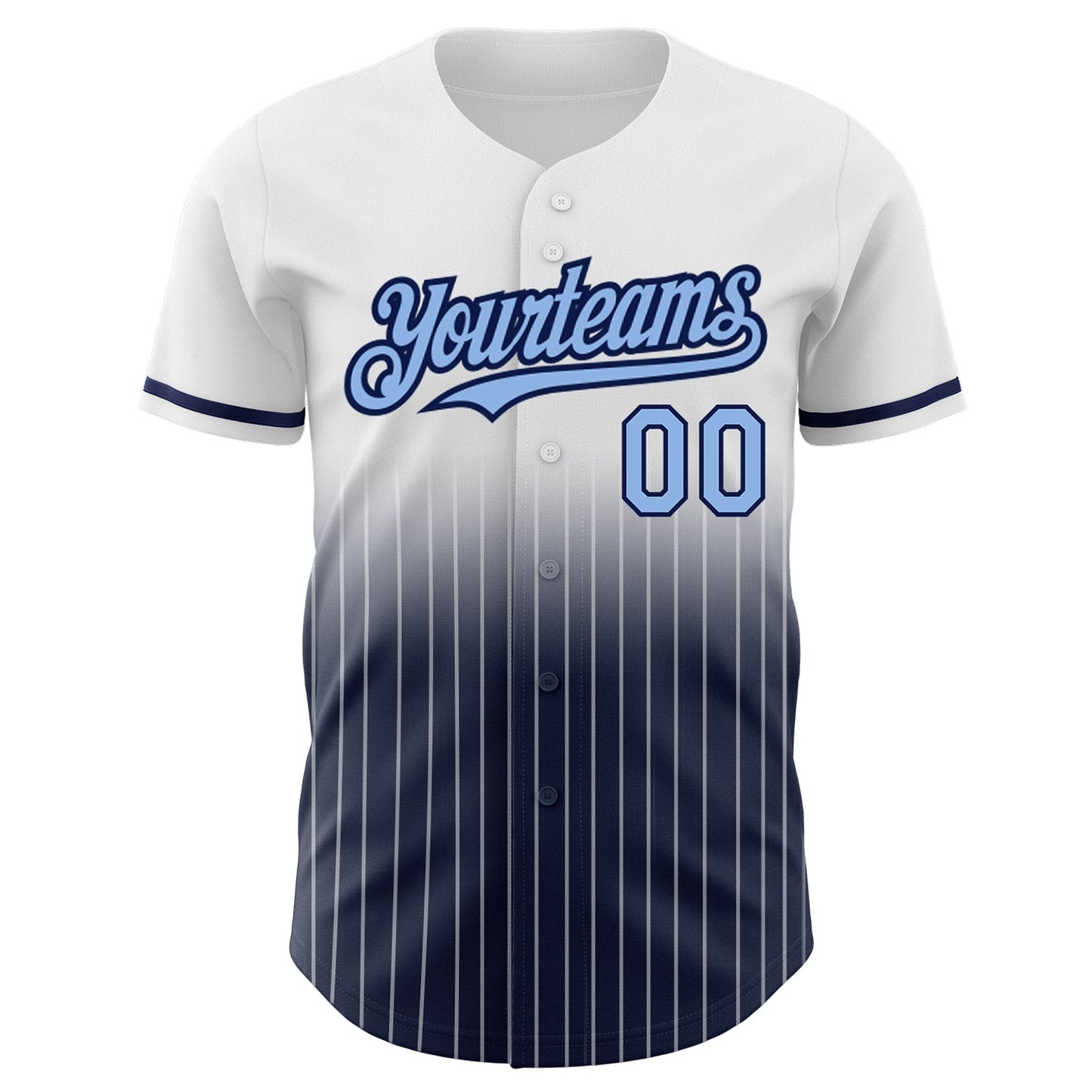 Custom White Pinstripe Light Blue-Navy Authentic Fade Fashion Baseball Jersey view 3