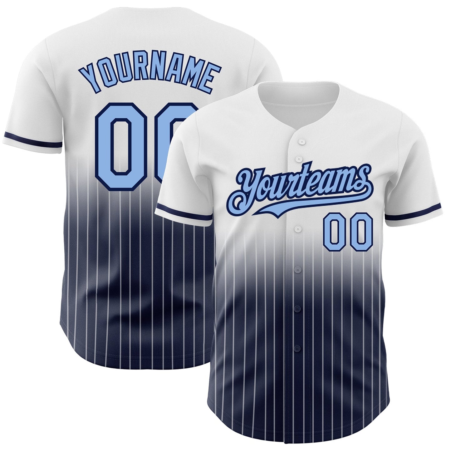 Custom White Pinstripe Light Blue-Navy Authentic Fade Fashion Baseball Jersey - Main View