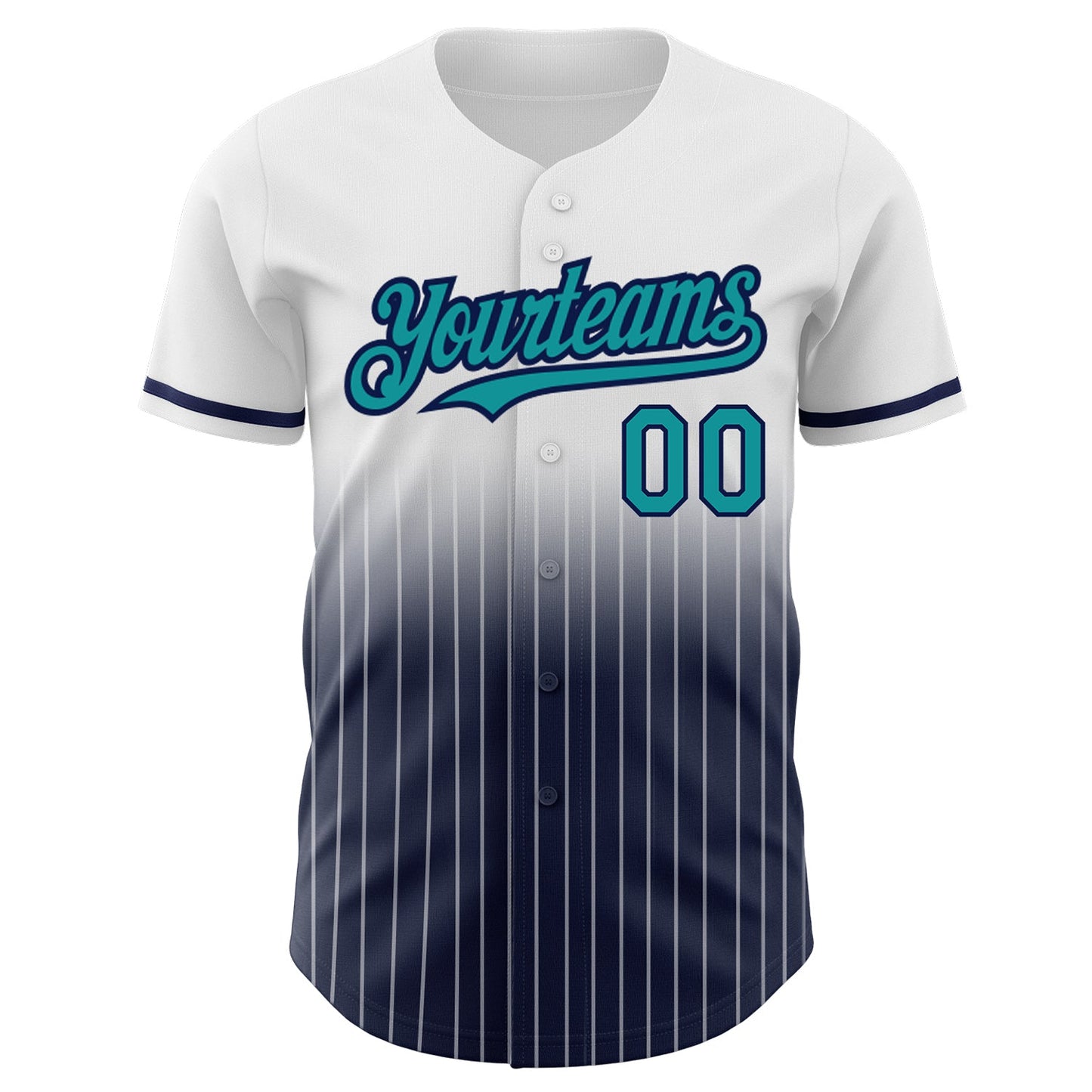 Custom White Pinstripe Teal-Navy Authentic Fade Fashion Baseball Jersey view 3
