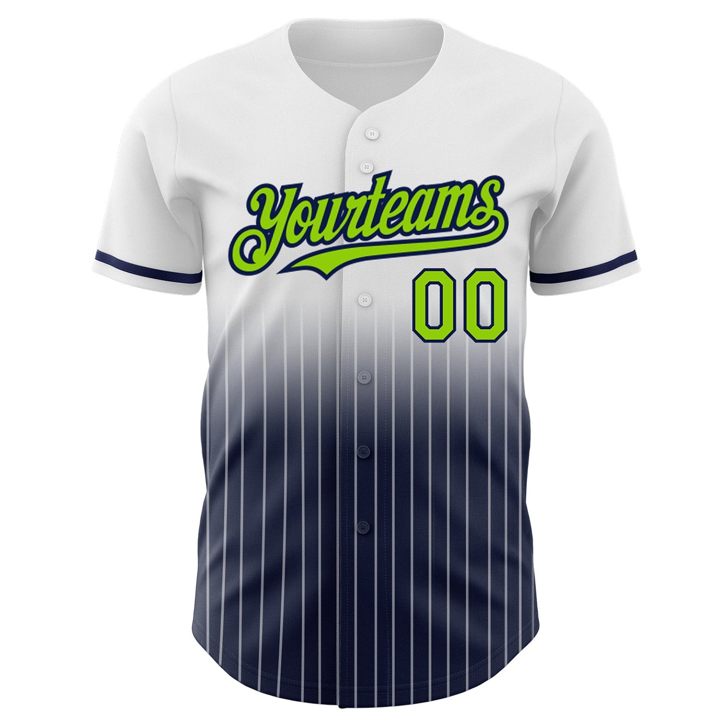 Custom White Pinstripe Neon Green-Navy Authentic Fade Fashion Baseball Jersey view 3