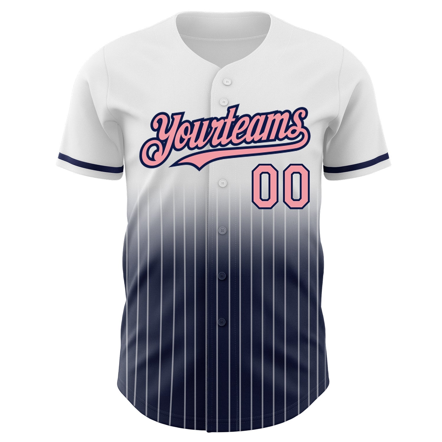 Custom White Pinstripe Medium Pink-Navy Authentic Fade Fashion Baseball Jersey view 3