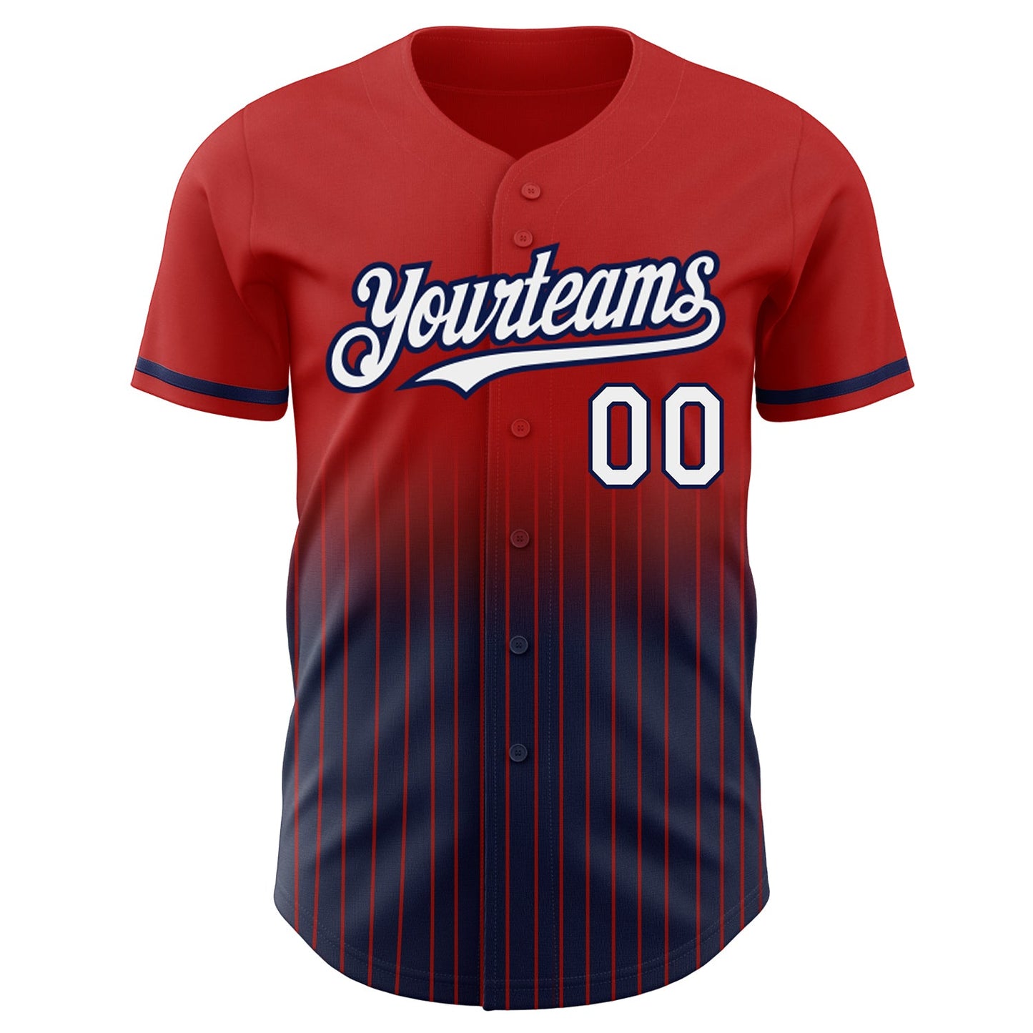 Custom Red Pinstripe White-Navy Authentic Fade Fashion Baseball Jersey view 3