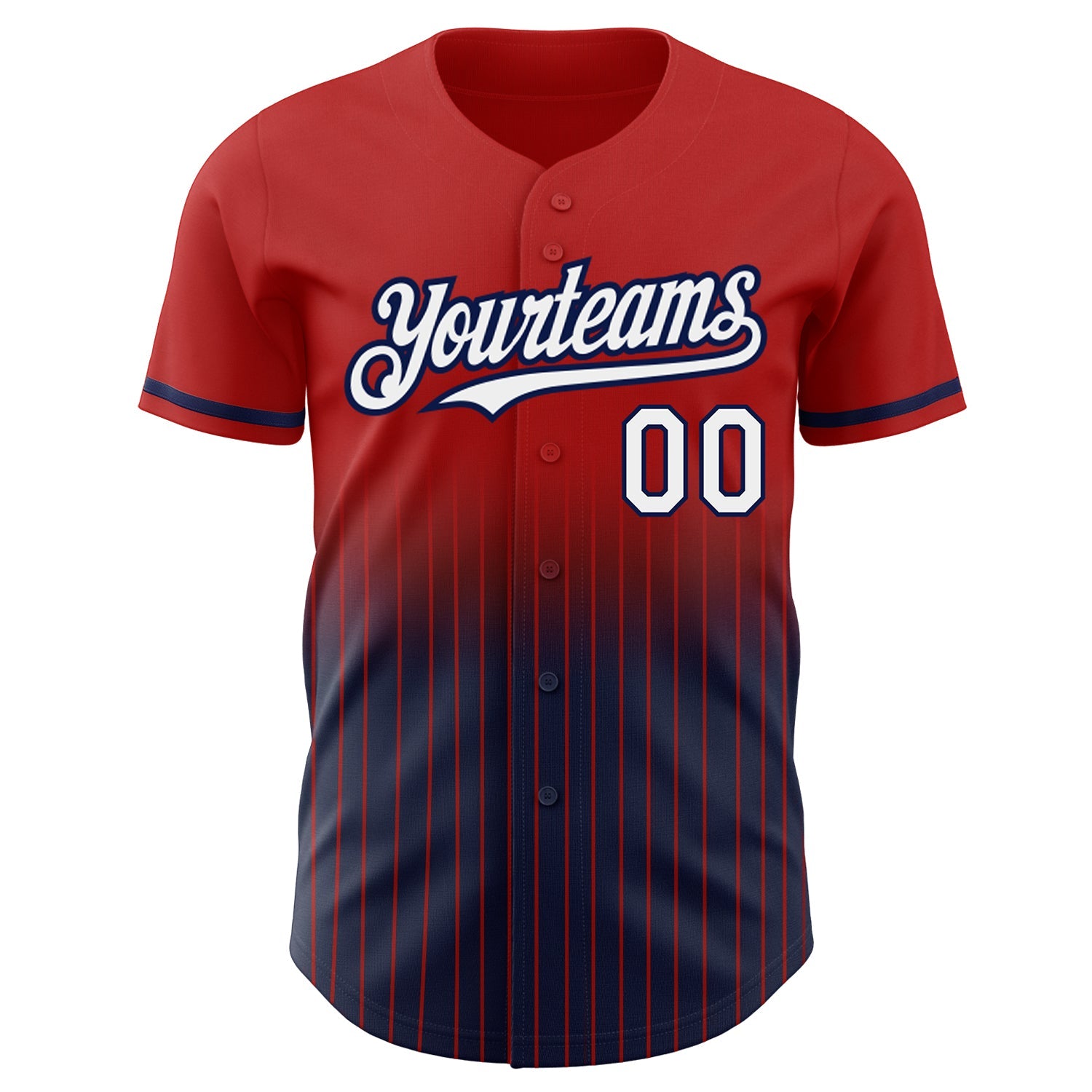Custom Red Pinstripe White-Navy Authentic Fade Fashion Baseball Jersey view 3
