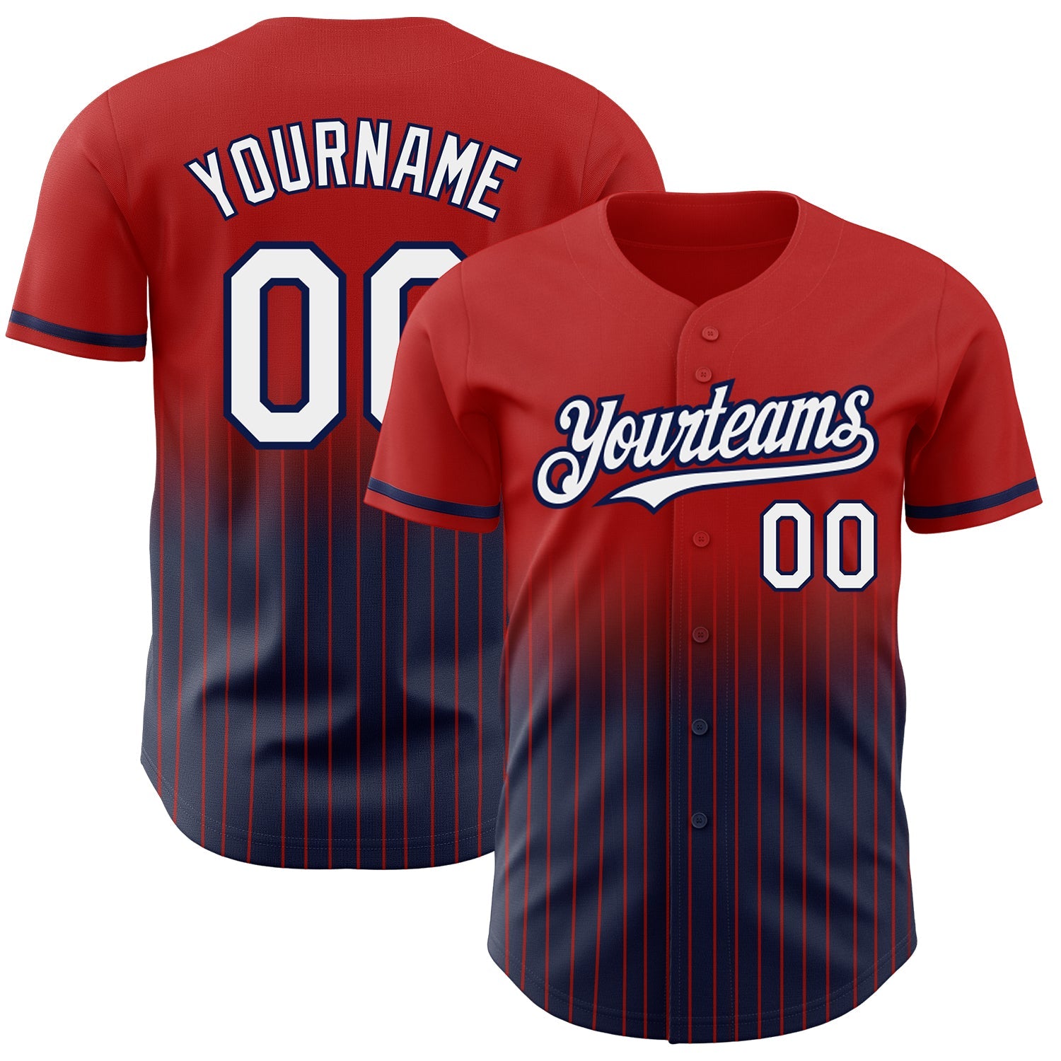 Custom Red Pinstripe White-Navy Authentic Fade Fashion Baseball Jersey - Main View