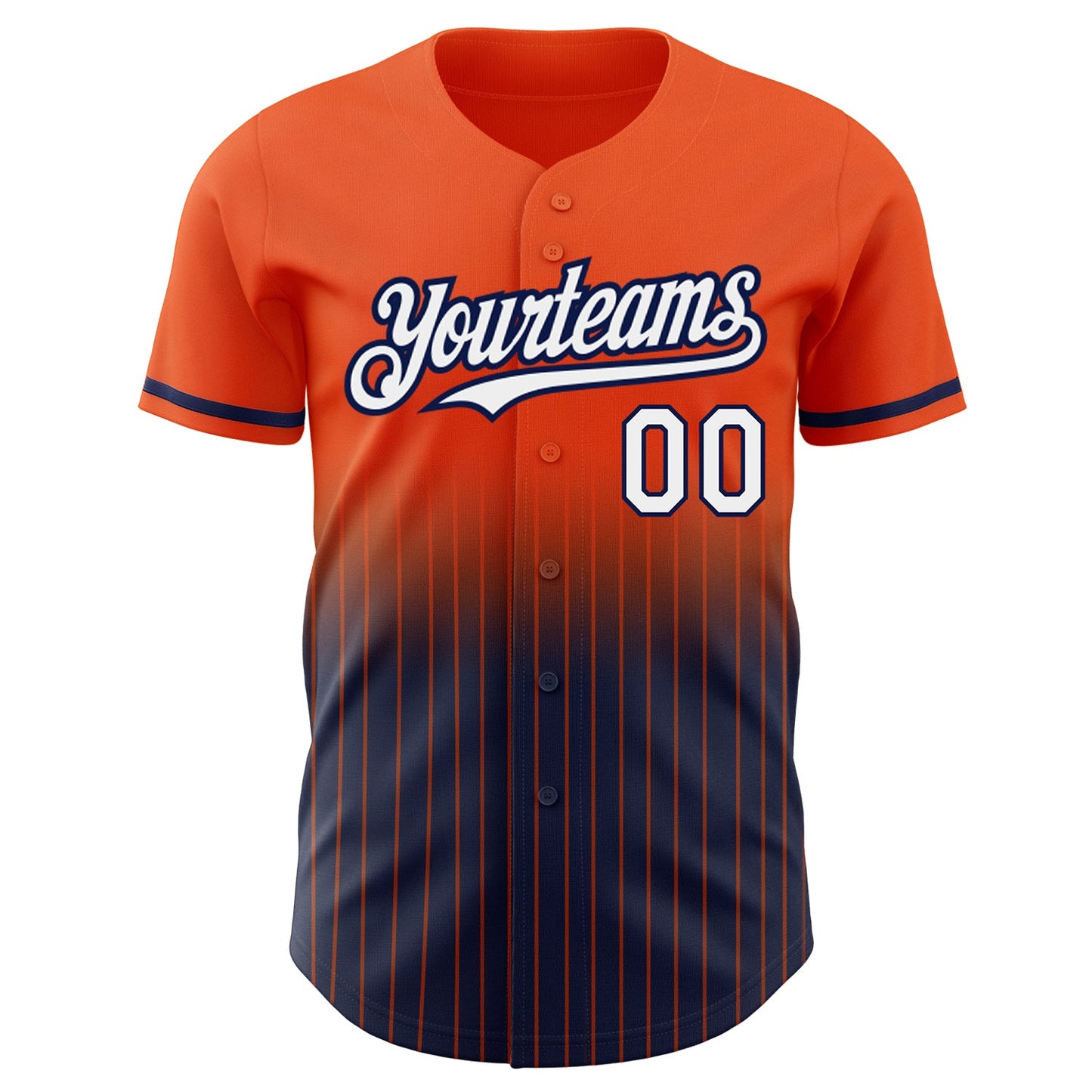 Custom Orange Pinstripe White-Navy Authentic Fade Fashion Baseball Jersey view 3