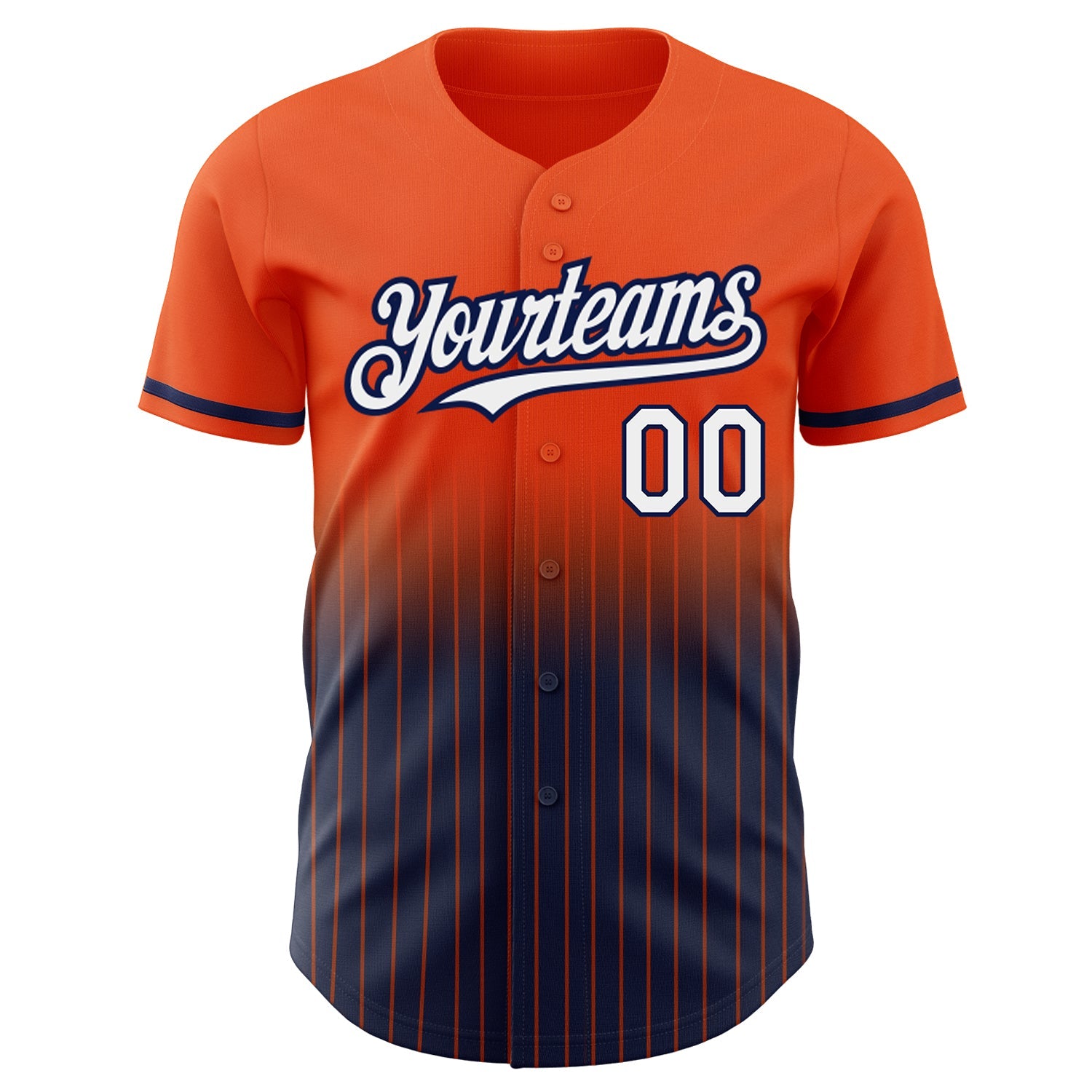 Custom Orange Pinstripe White-Navy Authentic Fade Fashion Baseball Jersey view 3
