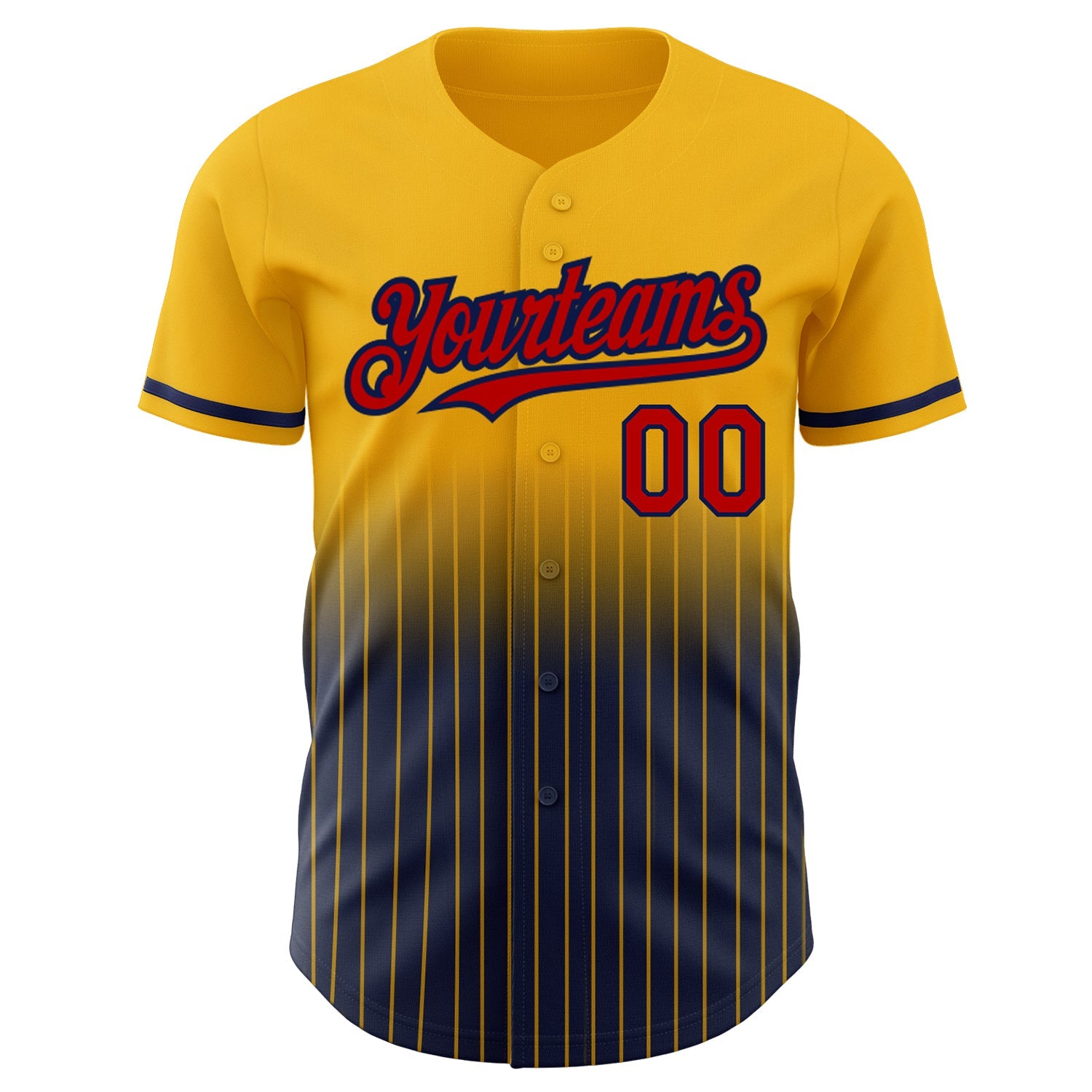 Custom Gold Pinstripe Red-Navy Authentic Fade Fashion Baseball Jersey view 3