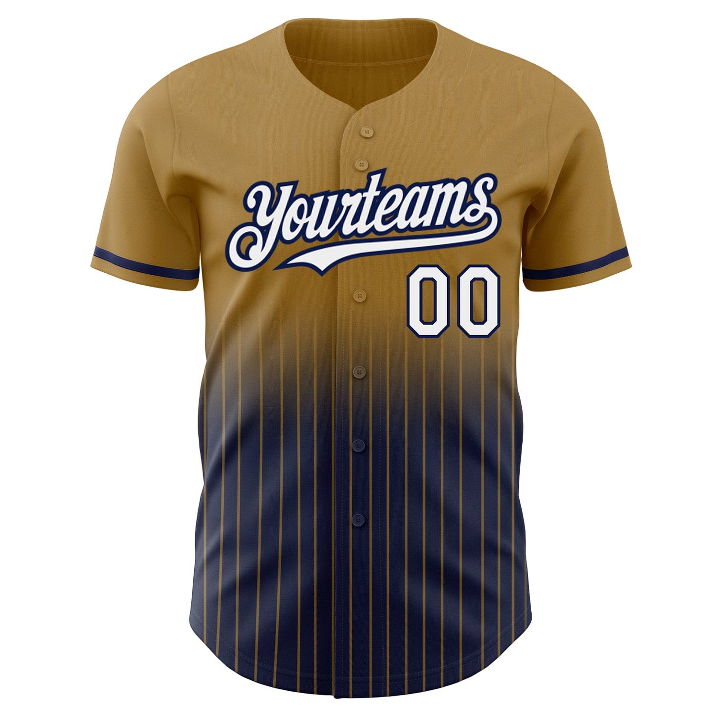 Custom Old Gold Pinstripe White-Navy Authentic Fade Fashion Baseball Jersey view 3