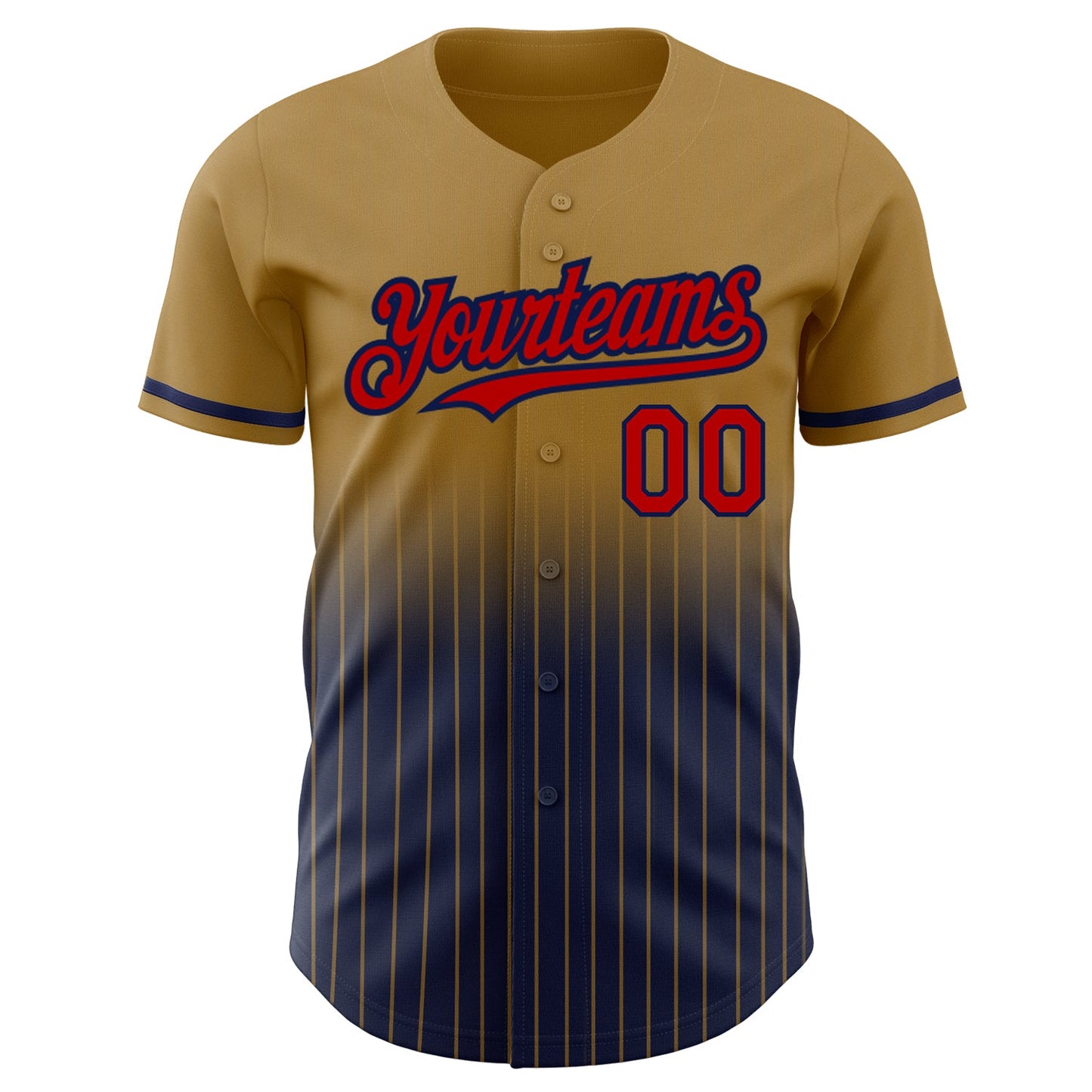 Custom Old Gold Pinstripe Red-Navy Authentic Fade Fashion Baseball Jersey view 3