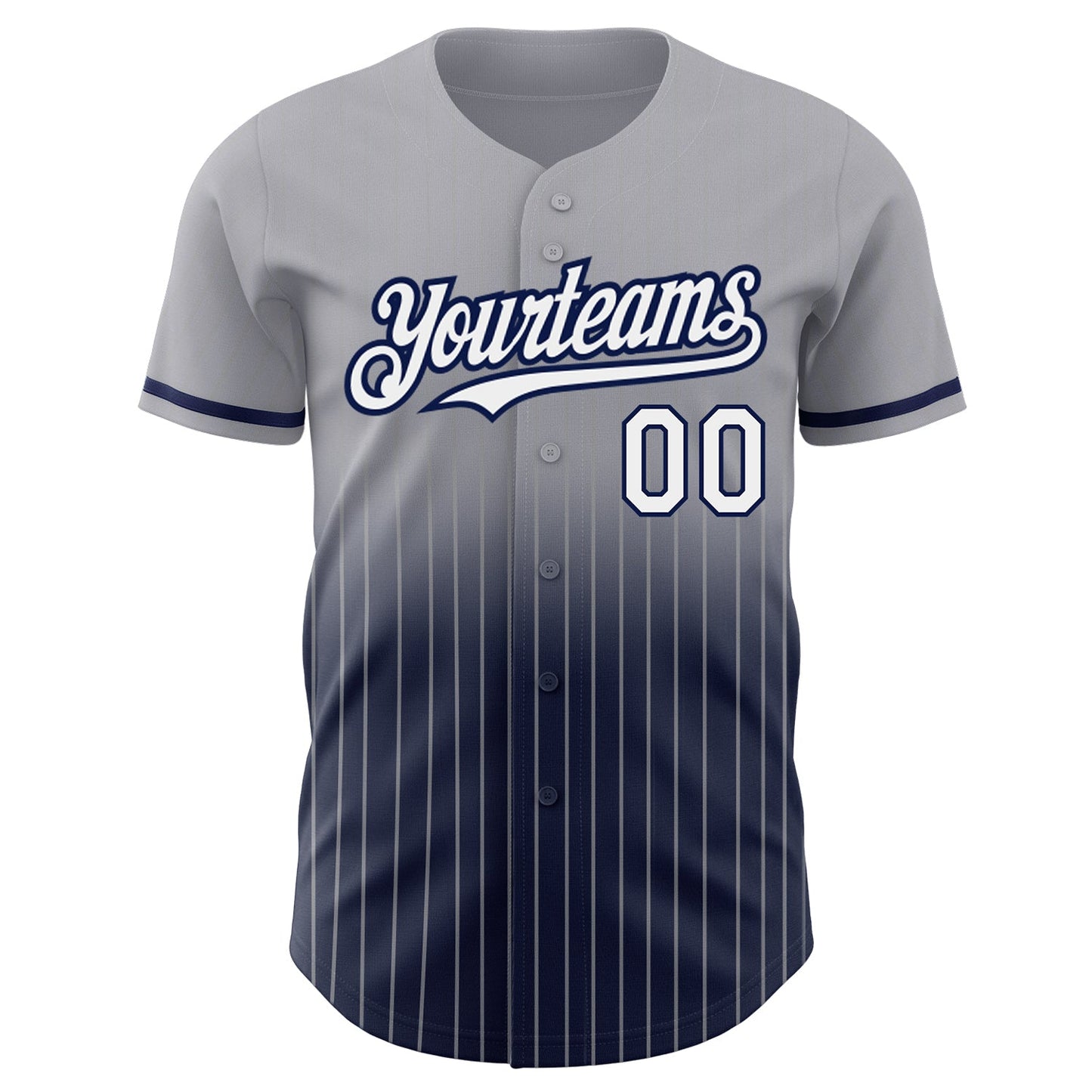 Custom Gray Pinstripe White-Navy Authentic Fade Fashion Baseball Jersey view 3
