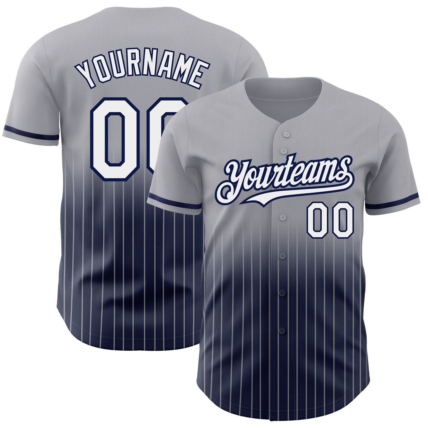 Custom Gray Pinstripe White-Navy Authentic Fade Fashion Baseball Jersey - Main View