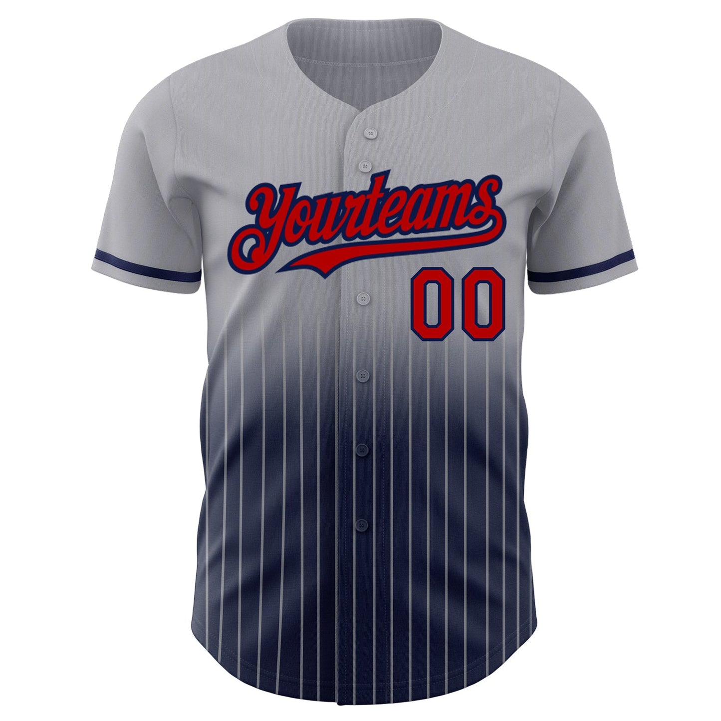 Custom Gray Pinstripe Red-Navy Authentic Fade Fashion Baseball Jersey view 3