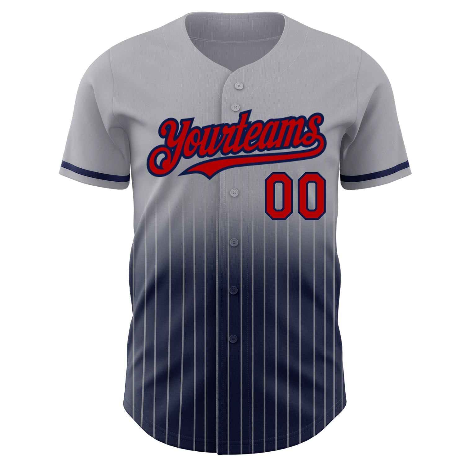 Custom Gray Pinstripe Red-Navy Authentic Fade Fashion Baseball Jersey view 3