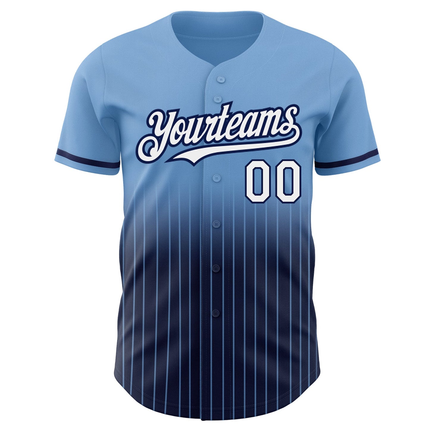 Custom Light Blue Pinstripe White-Navy Authentic Fade Fashion Baseball Jersey view 3