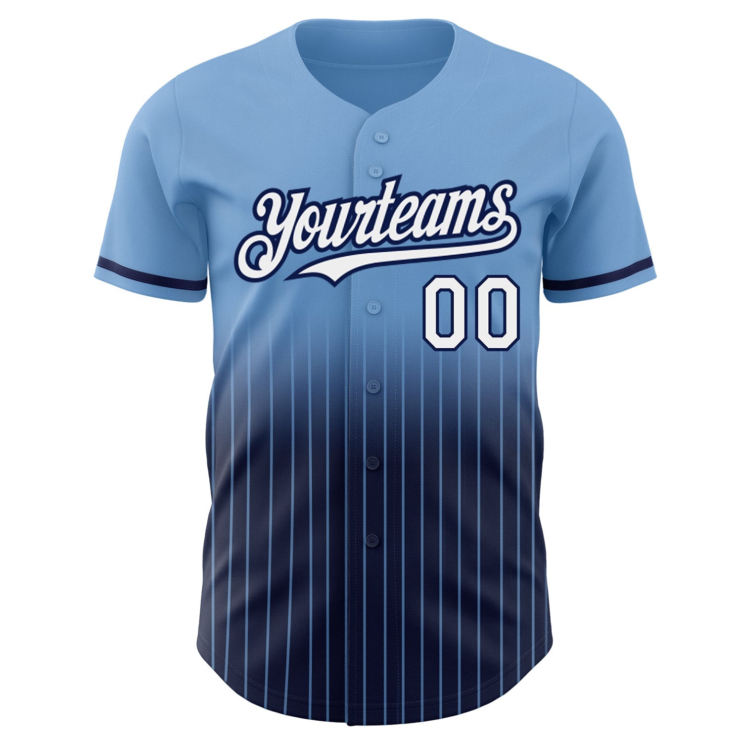 Custom Light Blue Pinstripe White-Navy Authentic Fade Fashion Baseball Jersey view 3