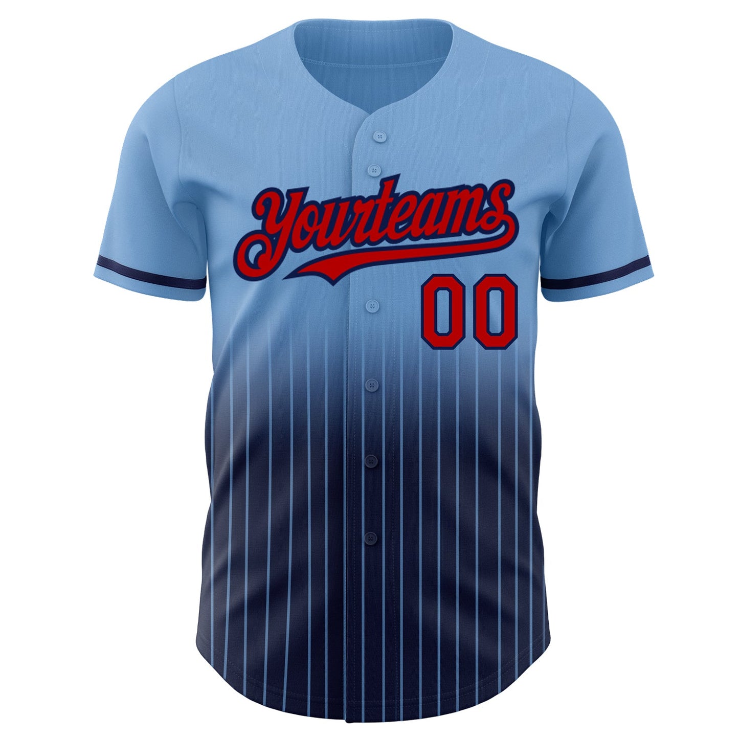Custom Light Blue Pinstripe Red-Navy Authentic Fade Fashion Baseball Jersey view 3