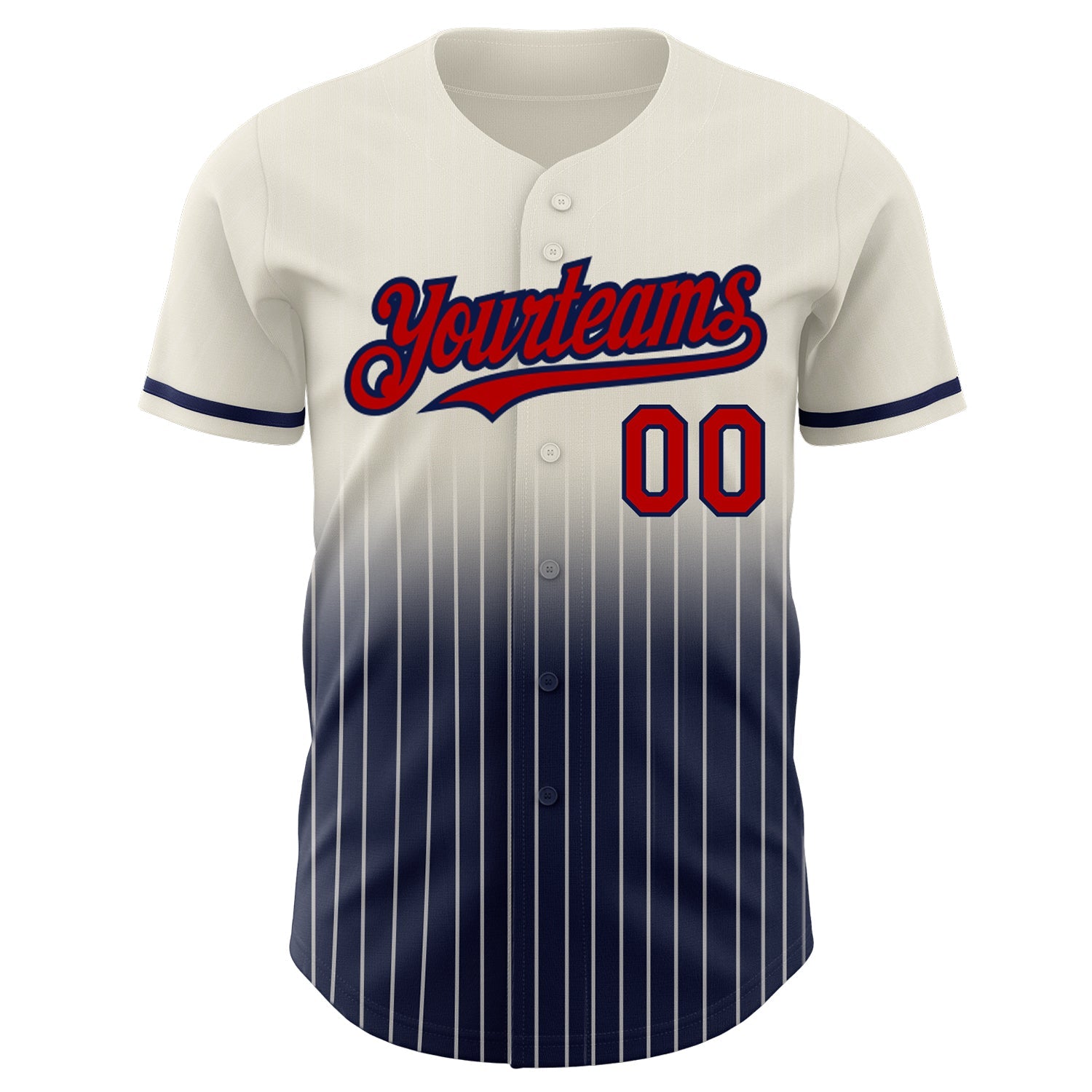 Custom Cream Pinstripe Red-Navy Authentic Fade Fashion Baseball Jersey view 3