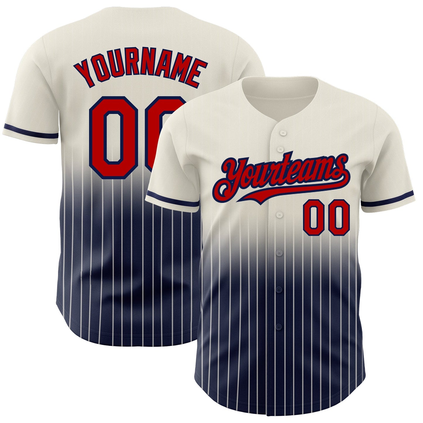 Custom Cream Pinstripe Red-Navy Authentic Fade Fashion Baseball Jersey - Main View