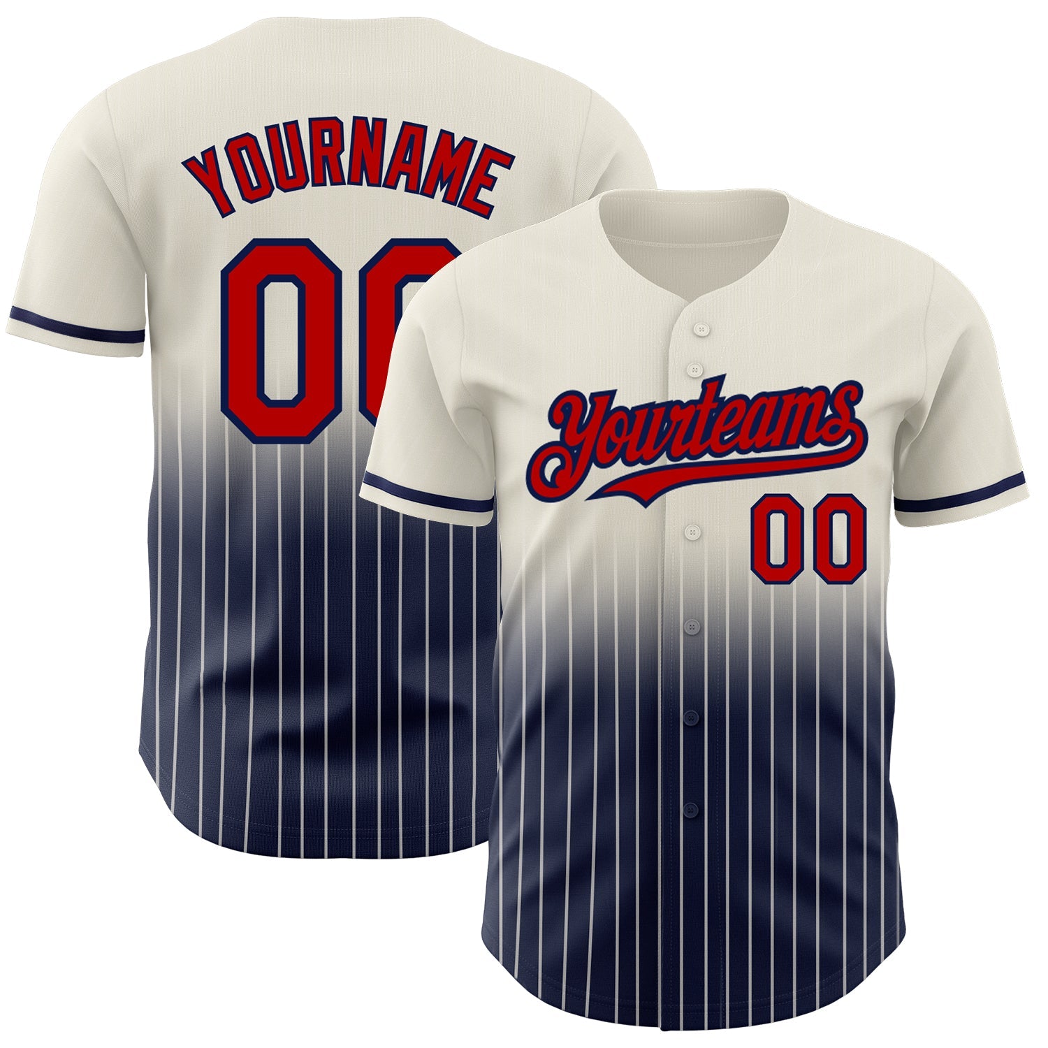 Custom Cream Pinstripe Red-Navy Authentic Fade Fashion Baseball Jersey - Main View