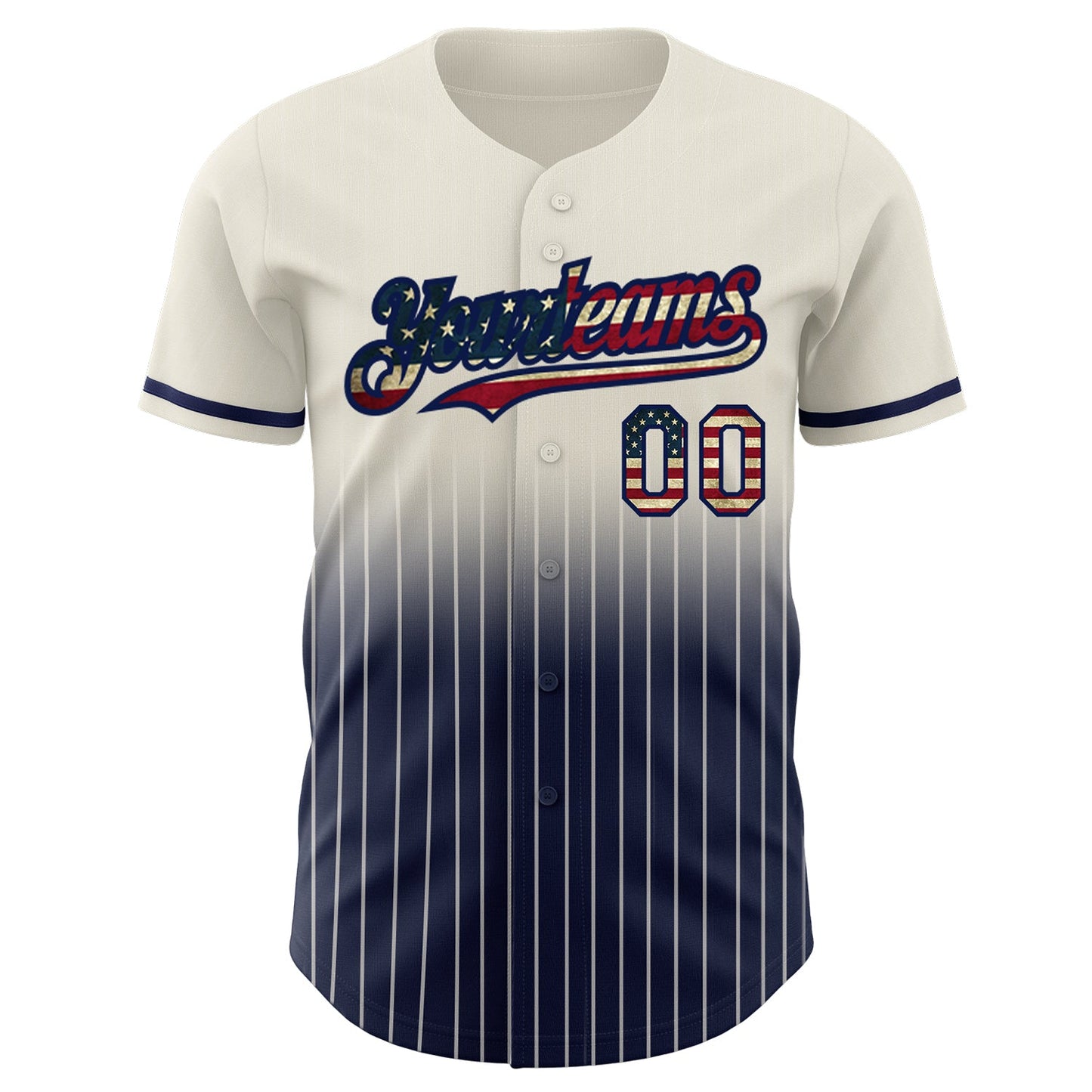 Custom Cream Pinstripe Vintage USA Flag-Navy Authentic Fade Fashion Baseball Jersey view 3