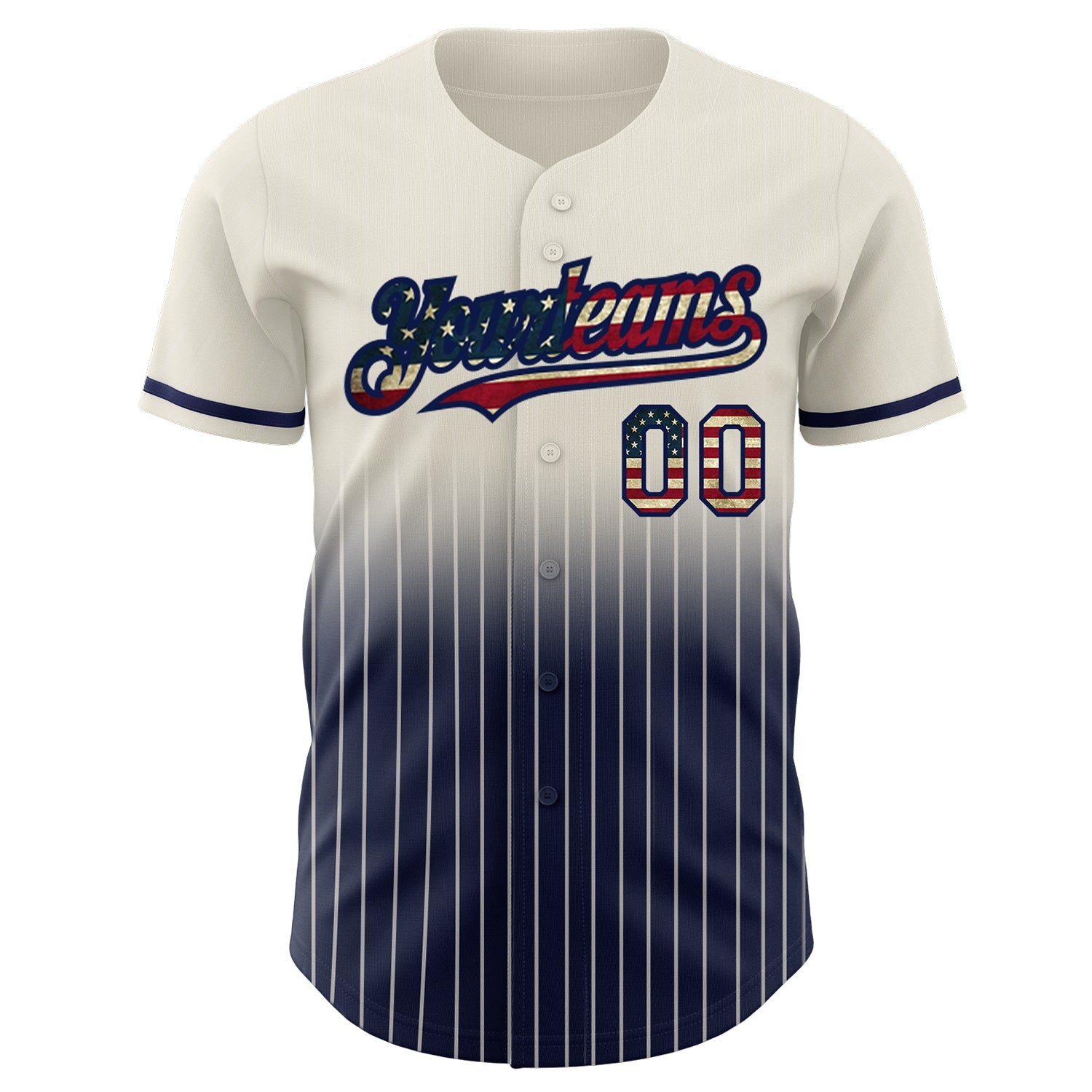 Custom Cream Pinstripe Vintage USA Flag-Navy Authentic Fade Fashion Baseball Jersey view 3
