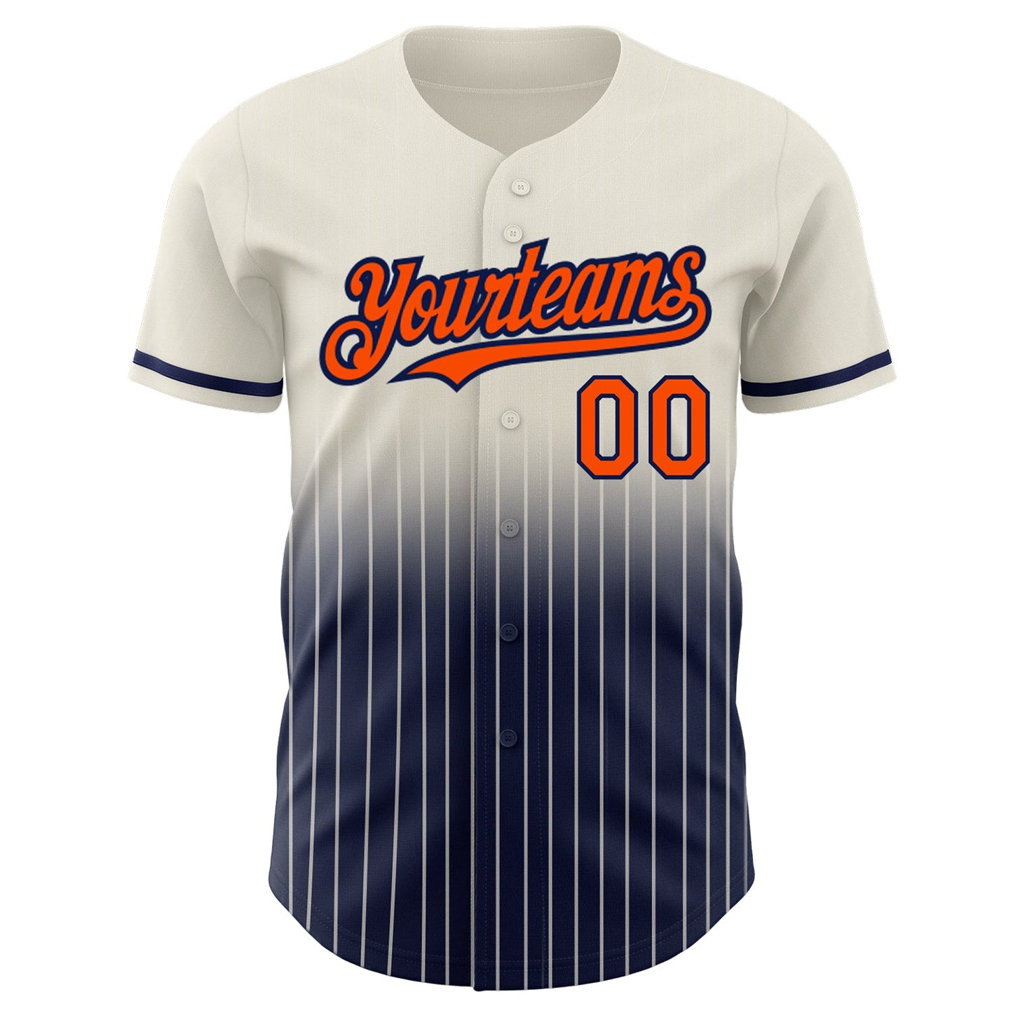Custom Cream Pinstripe Orange-Navy Authentic Fade Fashion Baseball Jersey view 3