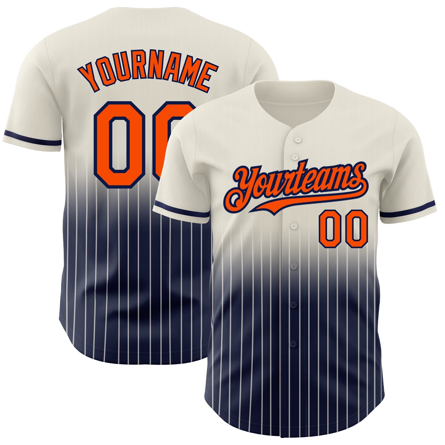 Custom Cream Pinstripe Orange-Navy Authentic Fade Fashion Baseball Jersey - Main View