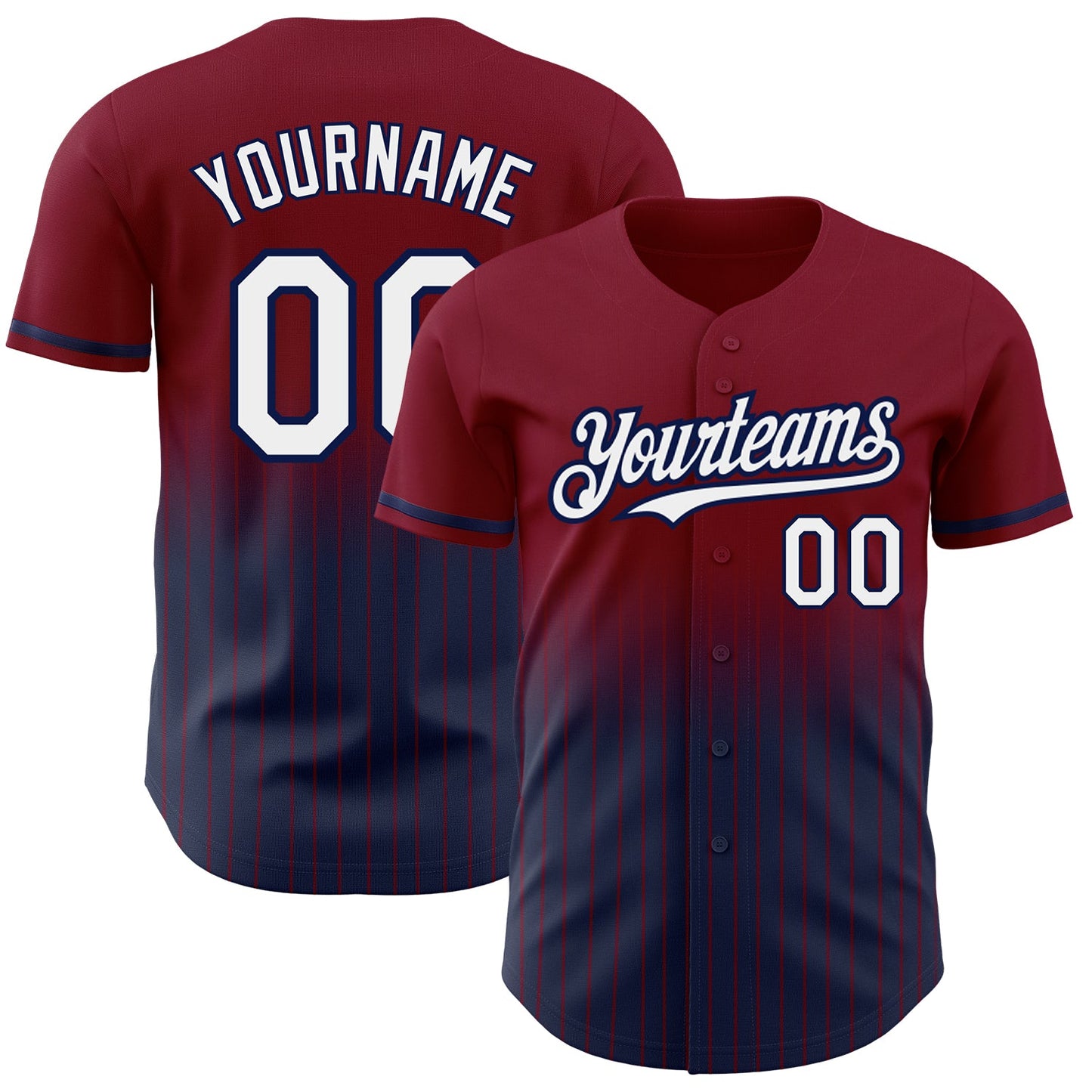 Custom Maroon Pinstripe White-Navy Authentic Fade Fashion Baseball Jersey - Main View