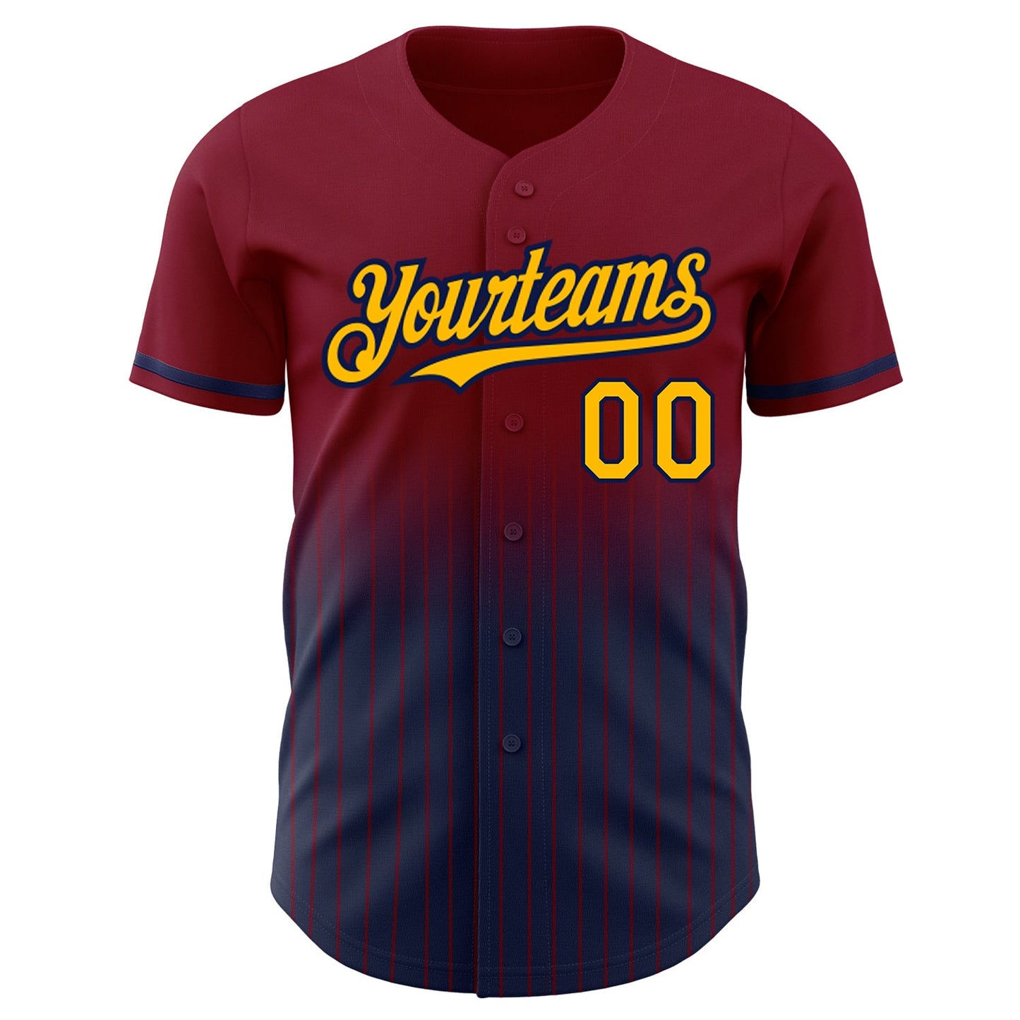 Custom Maroon Pinstripe Gold-Navy Authentic Fade Fashion Baseball Jersey view 3