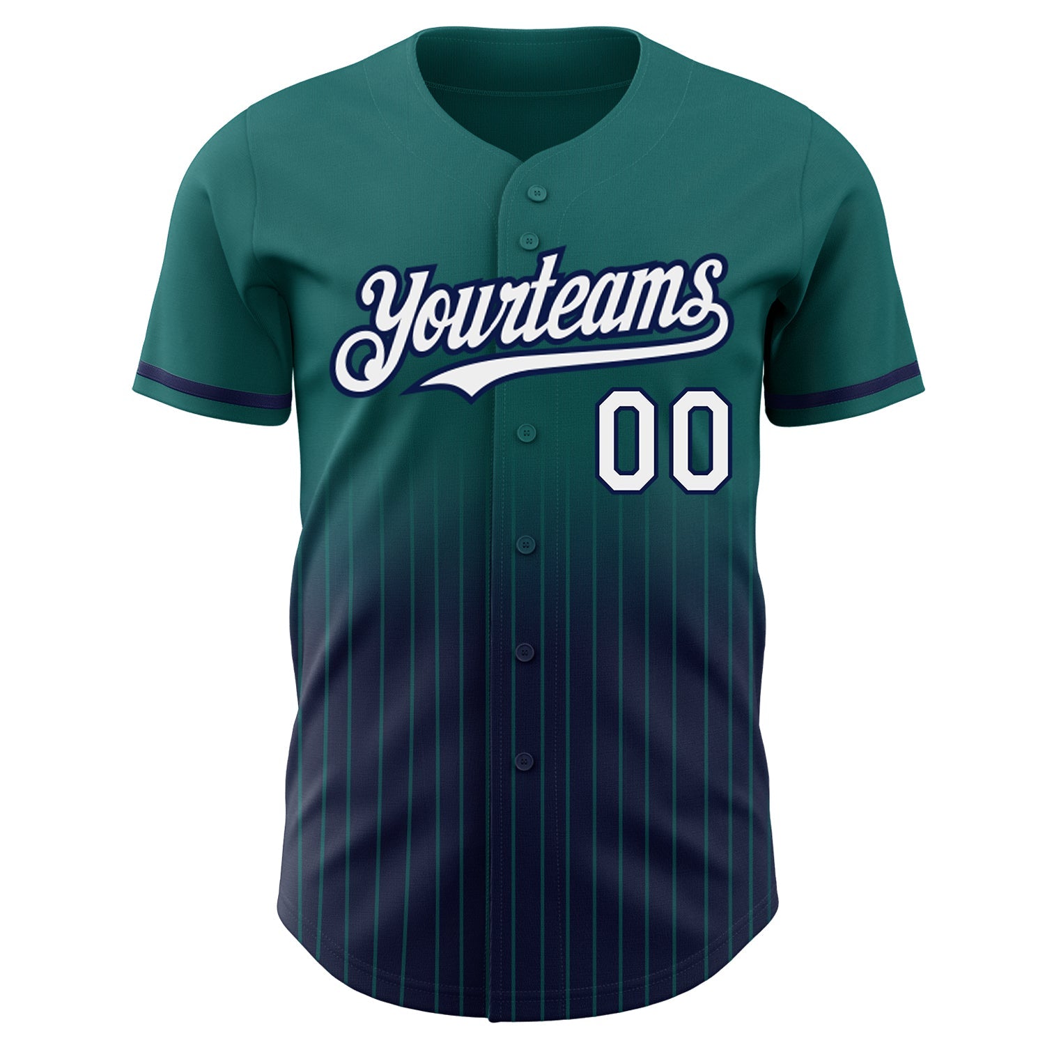 Custom Teal Pinstripe White-Navy Authentic Fade Fashion Baseball Jersey view 3