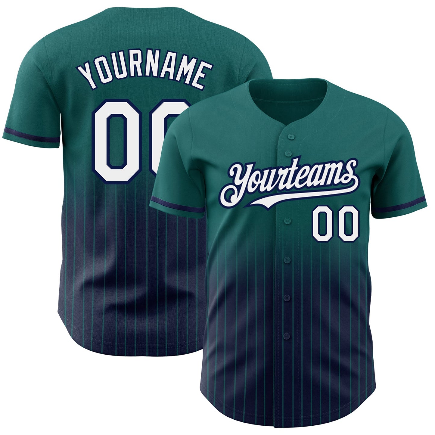 Custom Teal Pinstripe White-Navy Authentic Fade Fashion Baseball Jersey - Main View