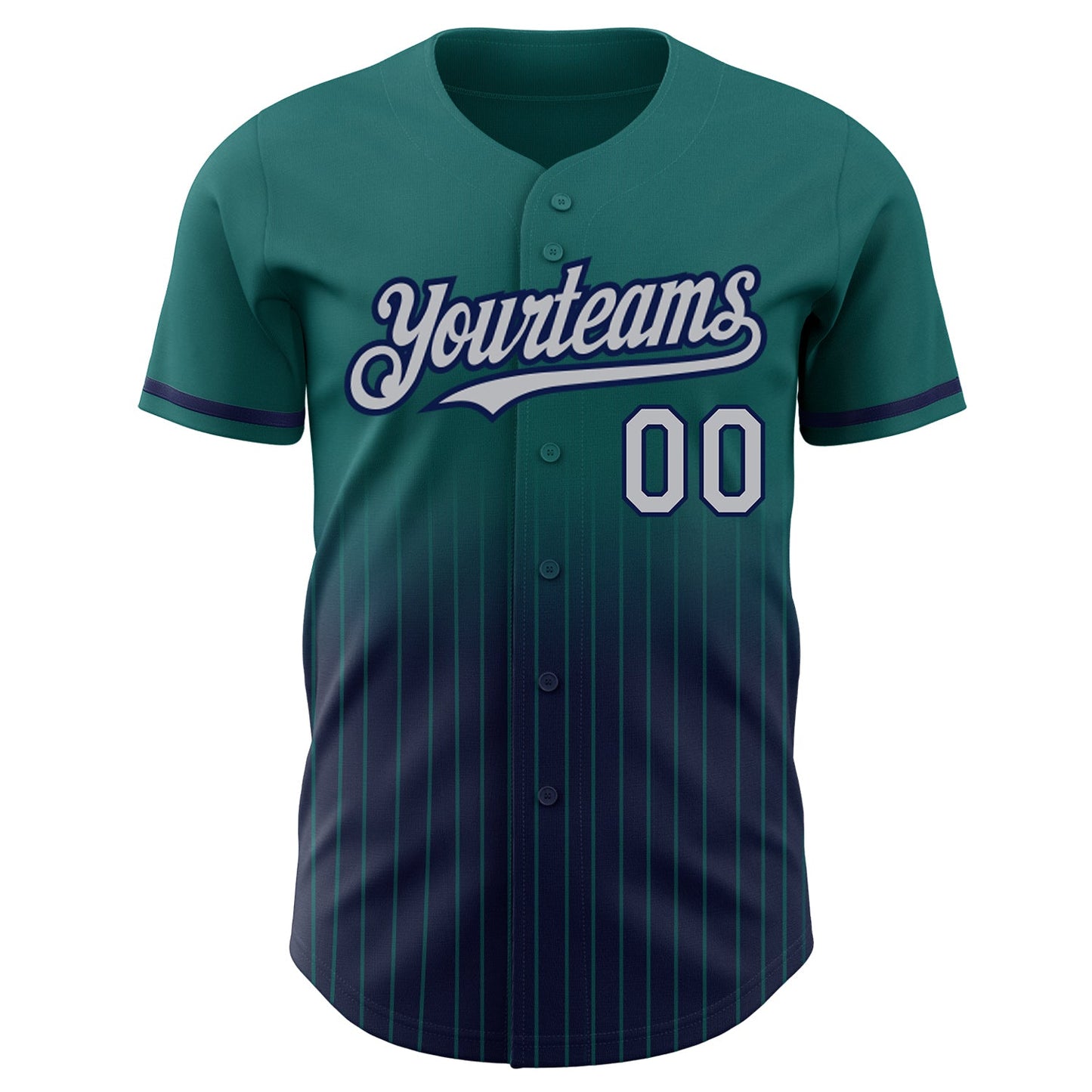 Custom Teal Pinstripe Gray-Navy Authentic Fade Fashion Baseball Jersey view 3