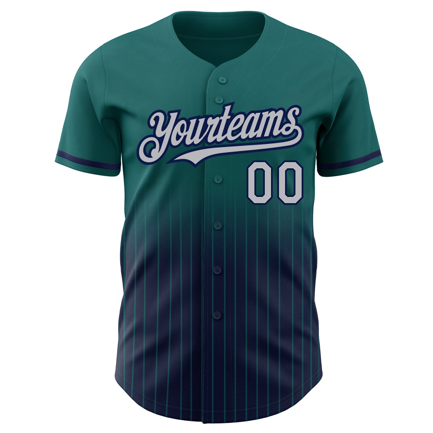 Custom Teal Pinstripe Gray-Navy Authentic Fade Fashion Baseball Jersey view 3
