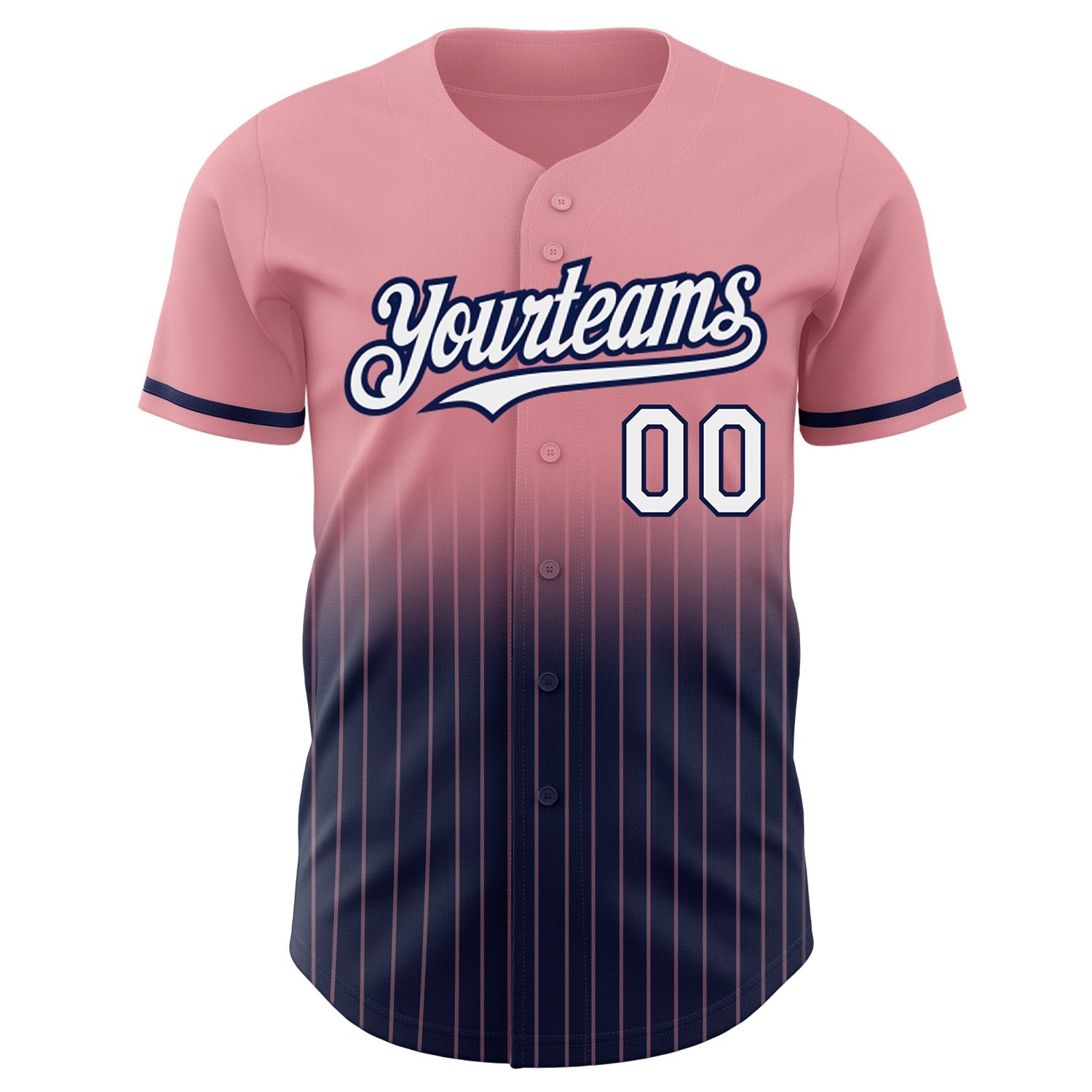 Custom Medium Pink Pinstripe White-Navy Authentic Fade Fashion Baseball Jersey view 3
