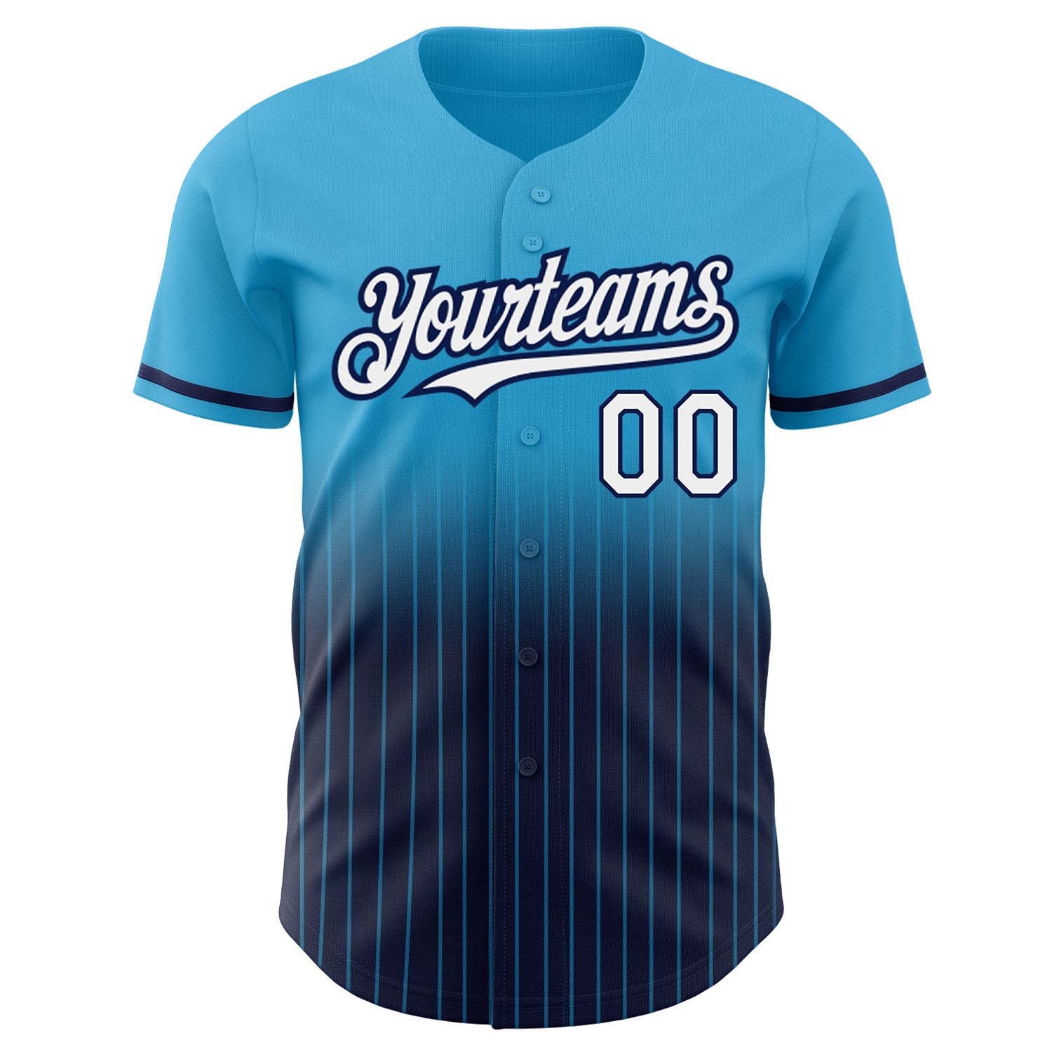 Custom Sky Blue Pinstripe White-Navy Authentic Fade Fashion Baseball Jersey view 3