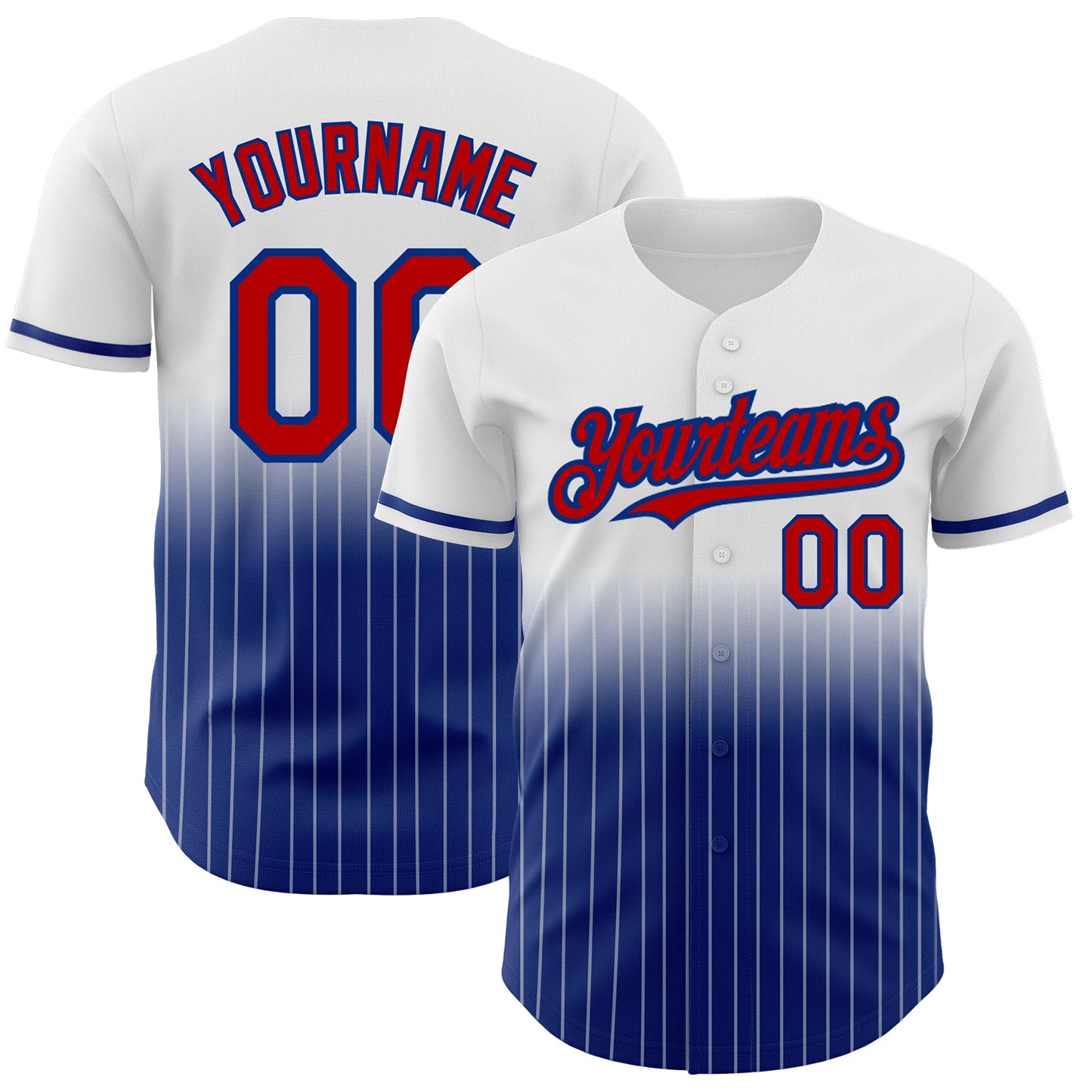 Custom White Pinstripe Red-Royal Authentic Fade Fashion Baseball Jersey - Main View