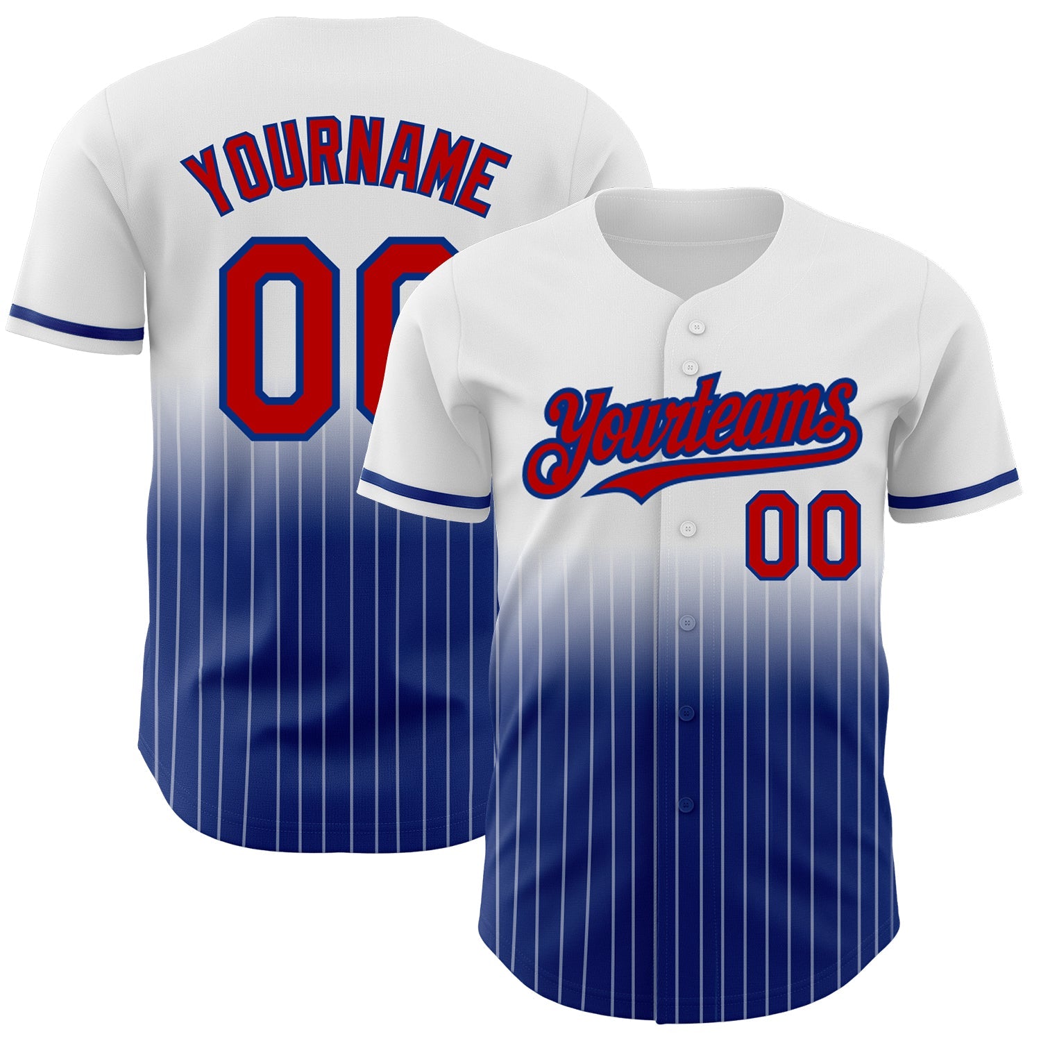 Custom White Pinstripe Red-Royal Authentic Fade Fashion Baseball Jersey - Main View