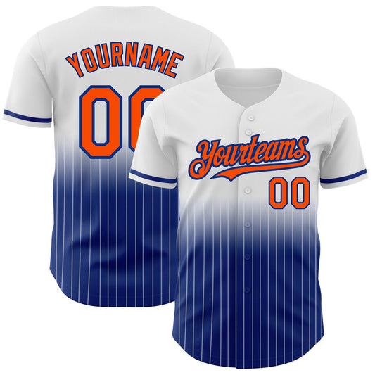 Custom White Pinstripe Orange-Royal Authentic Fade Fashion Baseball Jersey - Main View