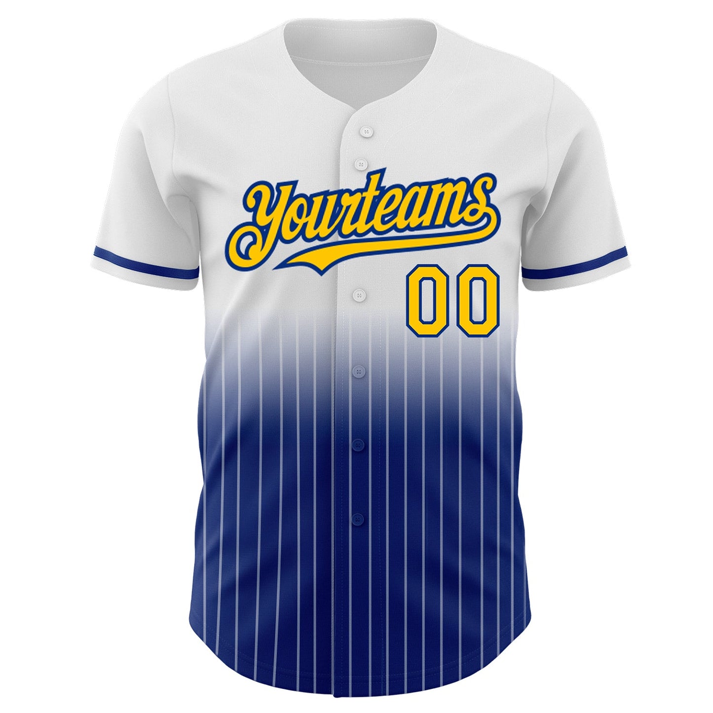 Custom White Pinstripe Yellow-Royal Authentic Fade Fashion Baseball Jersey view 3