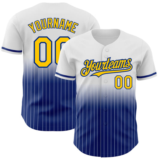 Custom White Pinstripe Yellow-Royal Authentic Fade Fashion Baseball Jersey - Main View