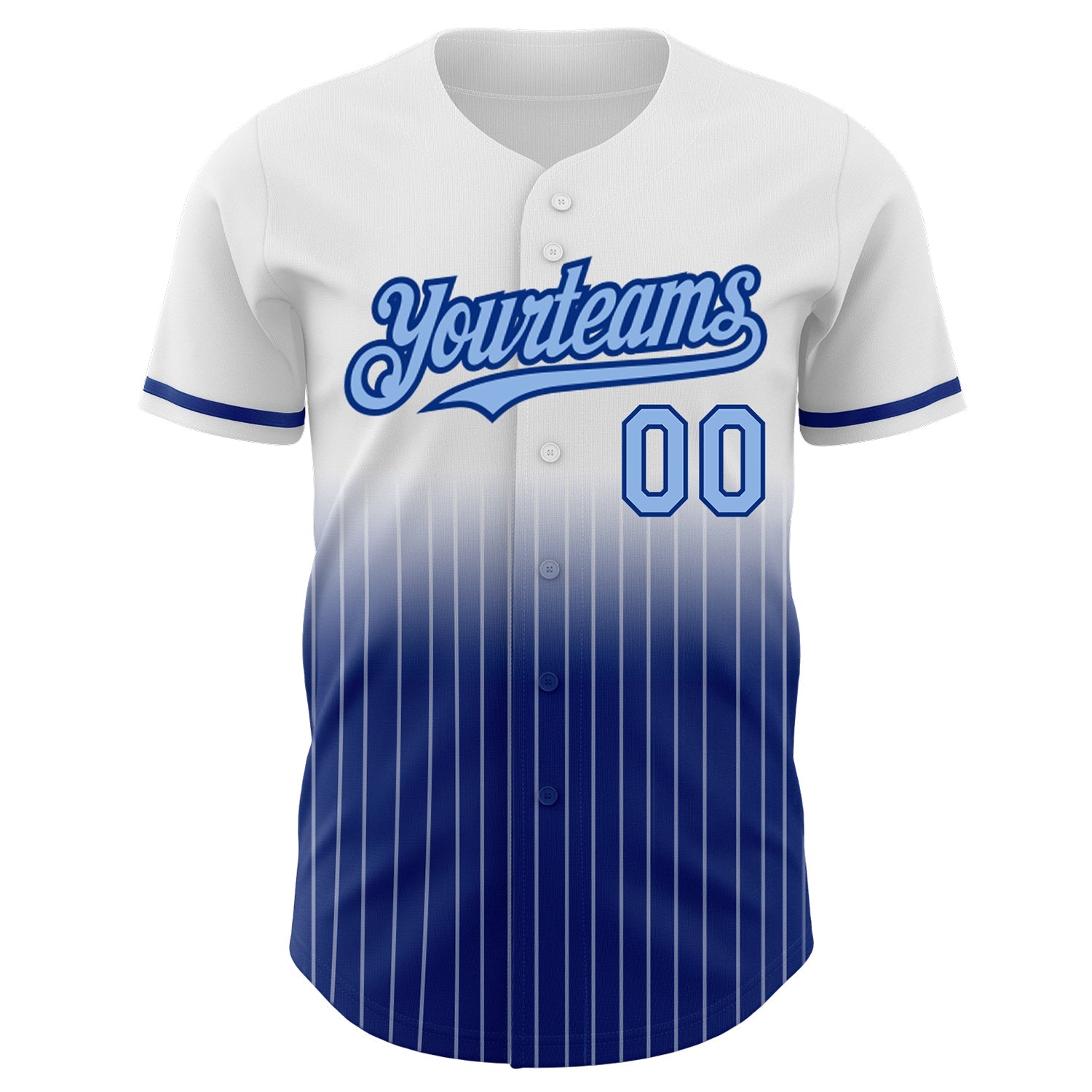 Custom White Pinstripe Light Blue-Royal Authentic Fade Fashion Baseball Jersey view 3