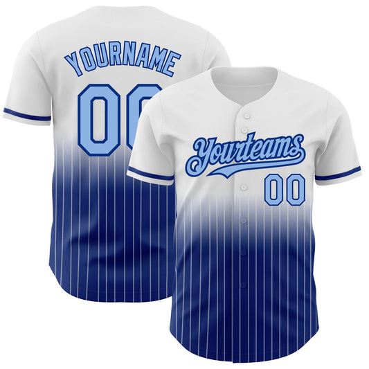 Custom White Pinstripe Light Blue-Royal Authentic Fade Fashion Baseball Jersey - Main View