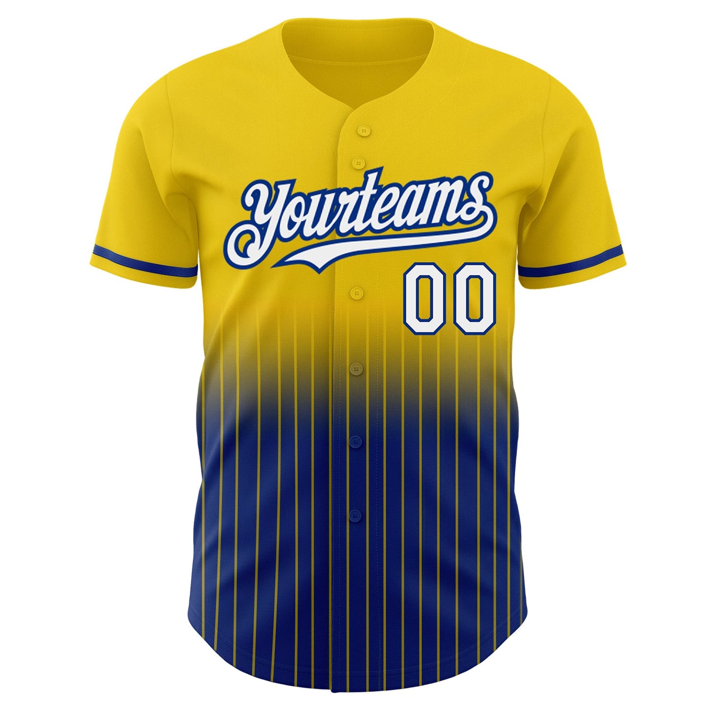 Custom Yellow Pinstripe White-Royal Authentic Fade Fashion Baseball Jersey view 3