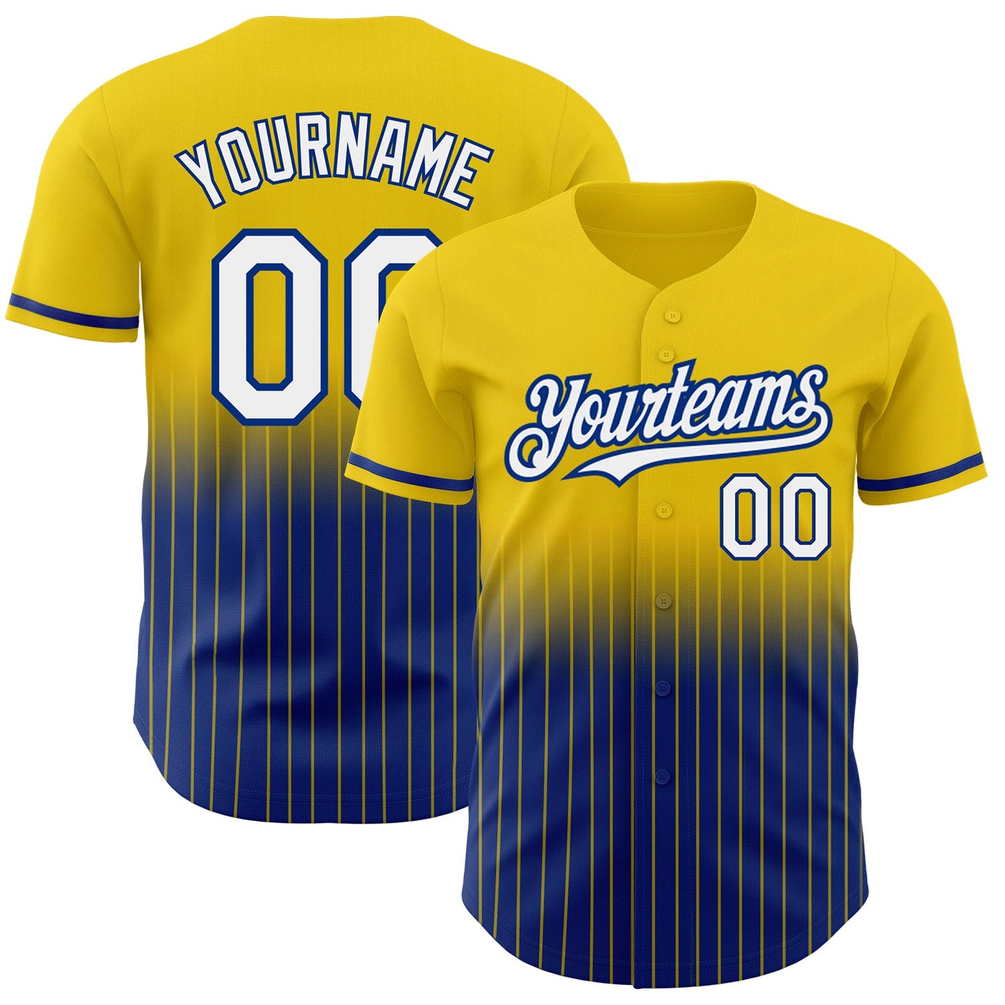 Custom Yellow Pinstripe White-Royal Authentic Fade Fashion Baseball Jersey - Main View