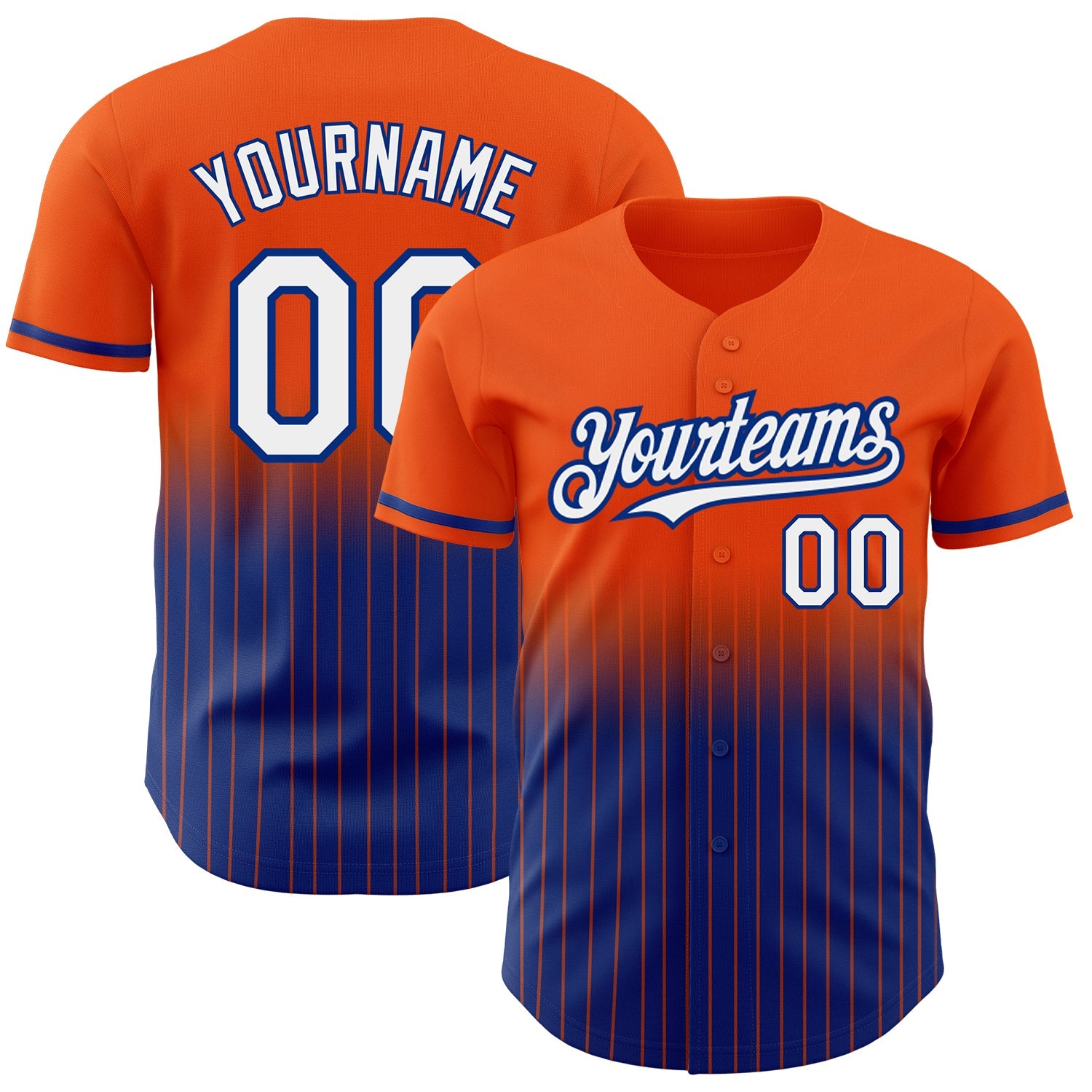 Custom Orange Pinstripe White-Royal Authentic Fade Fashion Baseball Jersey - Main View