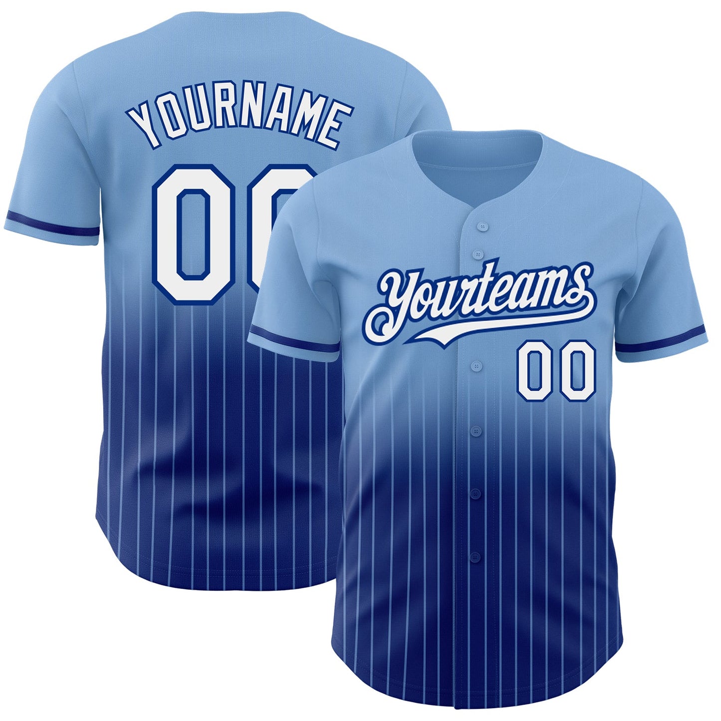 Custom Light Blue Pinstripe White-Royal Authentic Fade Fashion Baseball Jersey - Main View