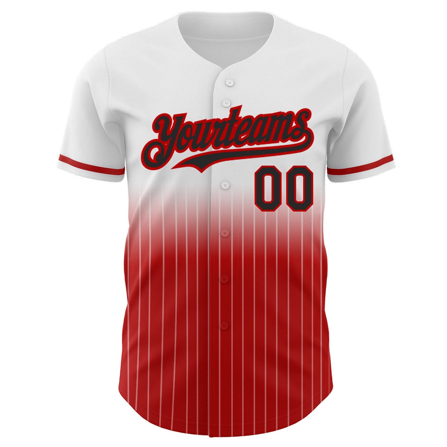 Custom White Pinstripe Black-Red Authentic Fade Fashion Baseball Jersey view 3