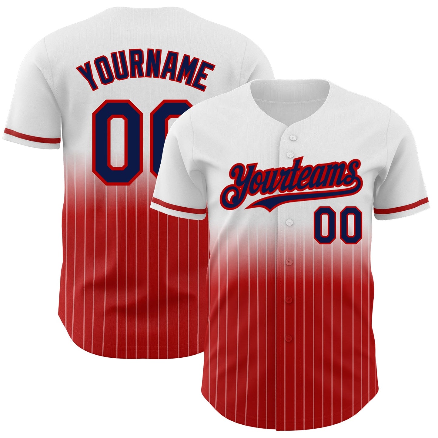 Custom White Pinstripe Navy-Red Authentic Fade Fashion Baseball Jersey - Main View