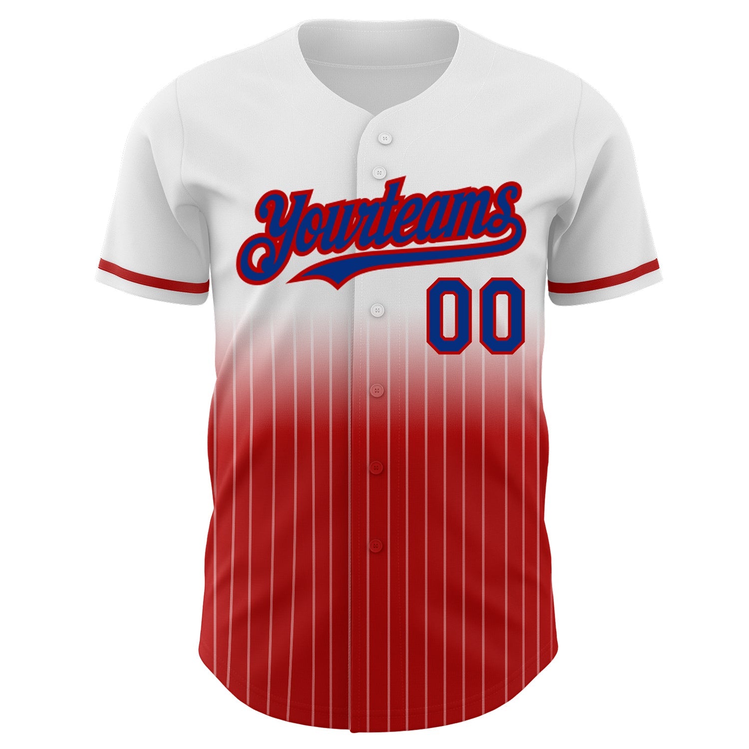Custom White Pinstripe Royal-Red Authentic Fade Fashion Baseball Jersey view 3