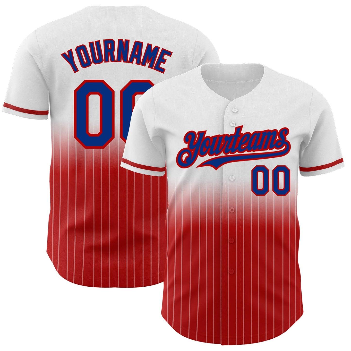 Custom White Pinstripe Royal-Red Authentic Fade Fashion Baseball Jersey - Main View